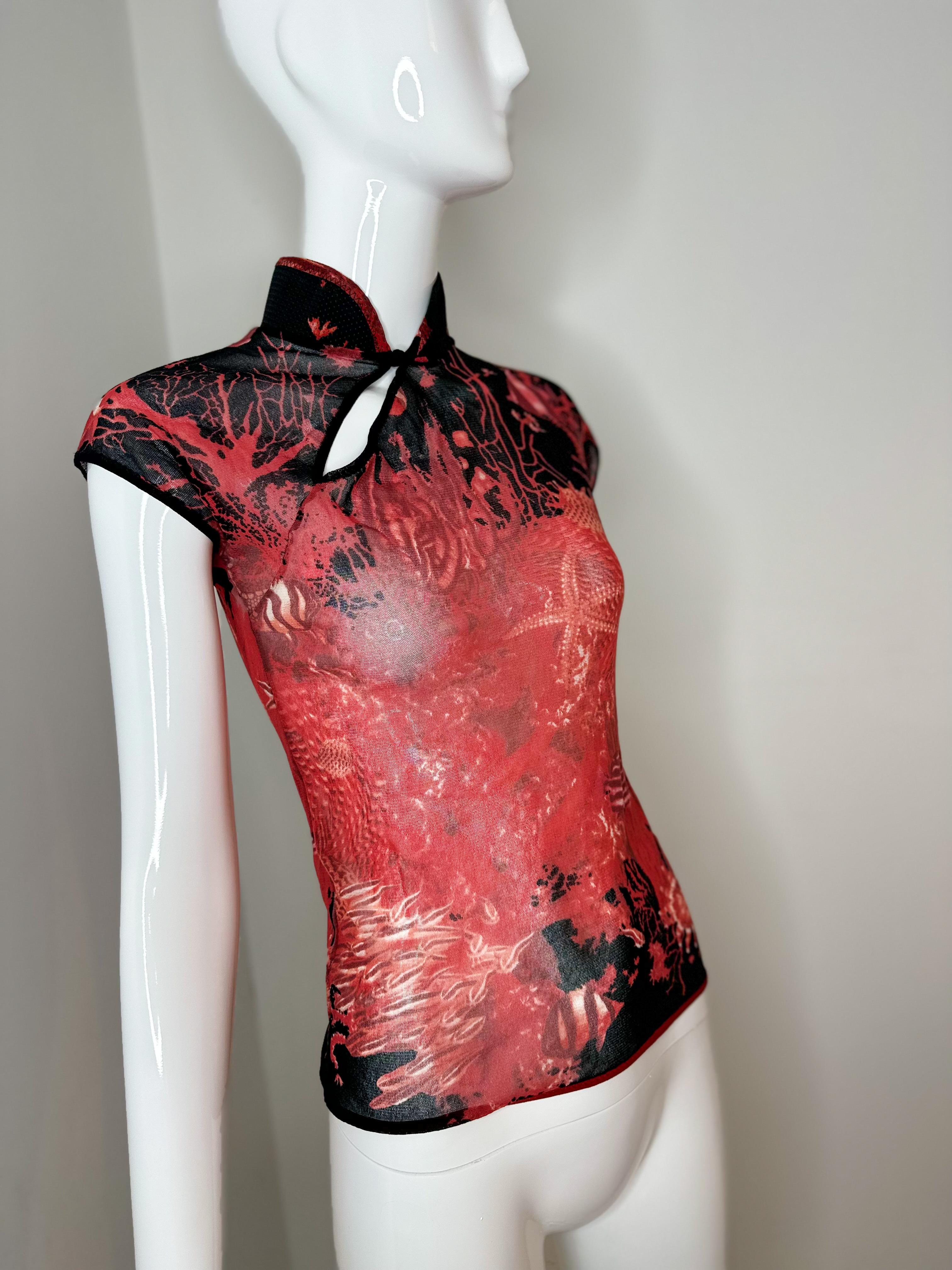Jean Paul Gaultier red mesh top In Excellent Condition For Sale In Annandale, VA