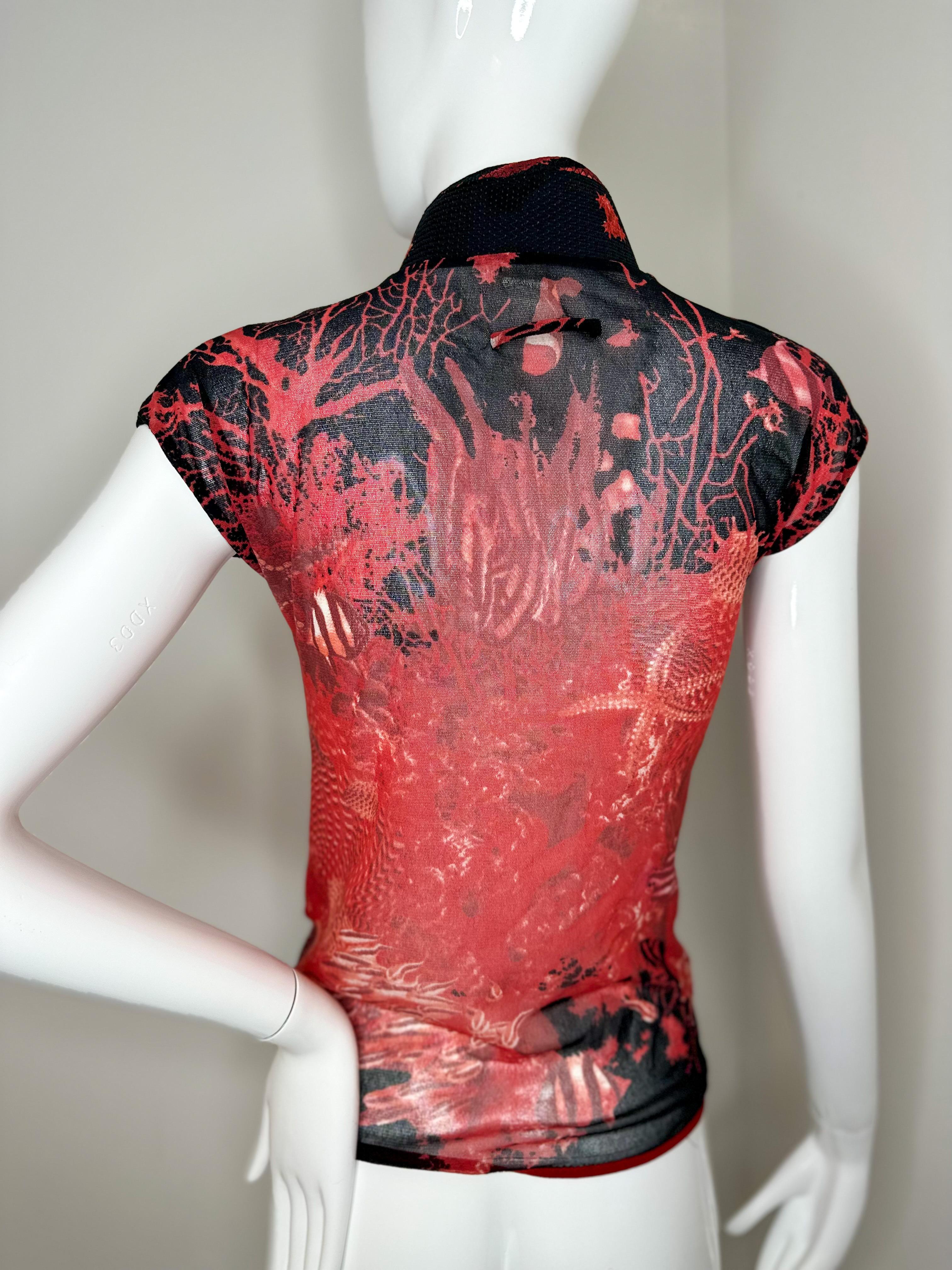 Women's Jean Paul Gaultier red mesh top For Sale