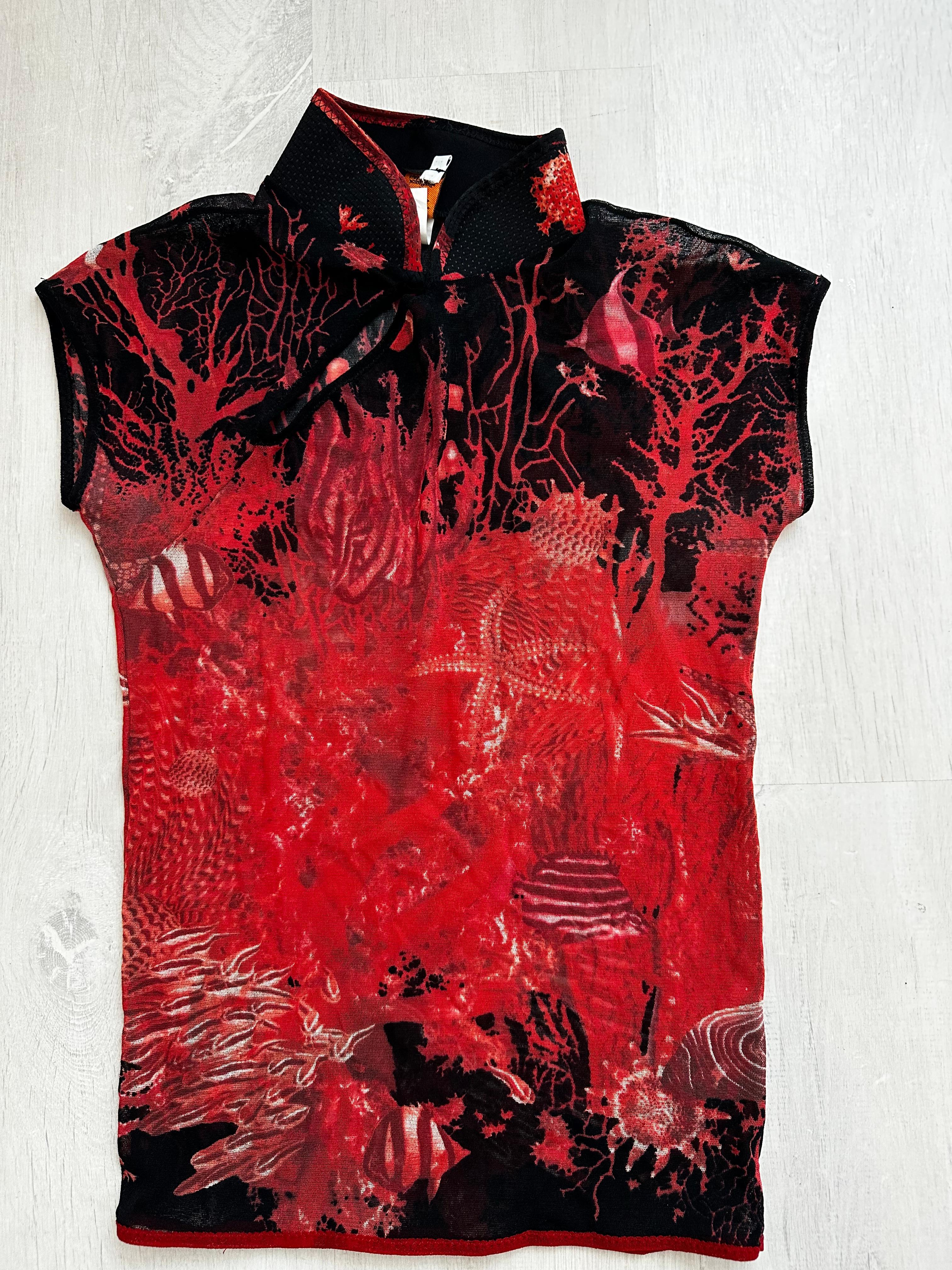 Jean Paul Gaultier red mesh top For Sale 3