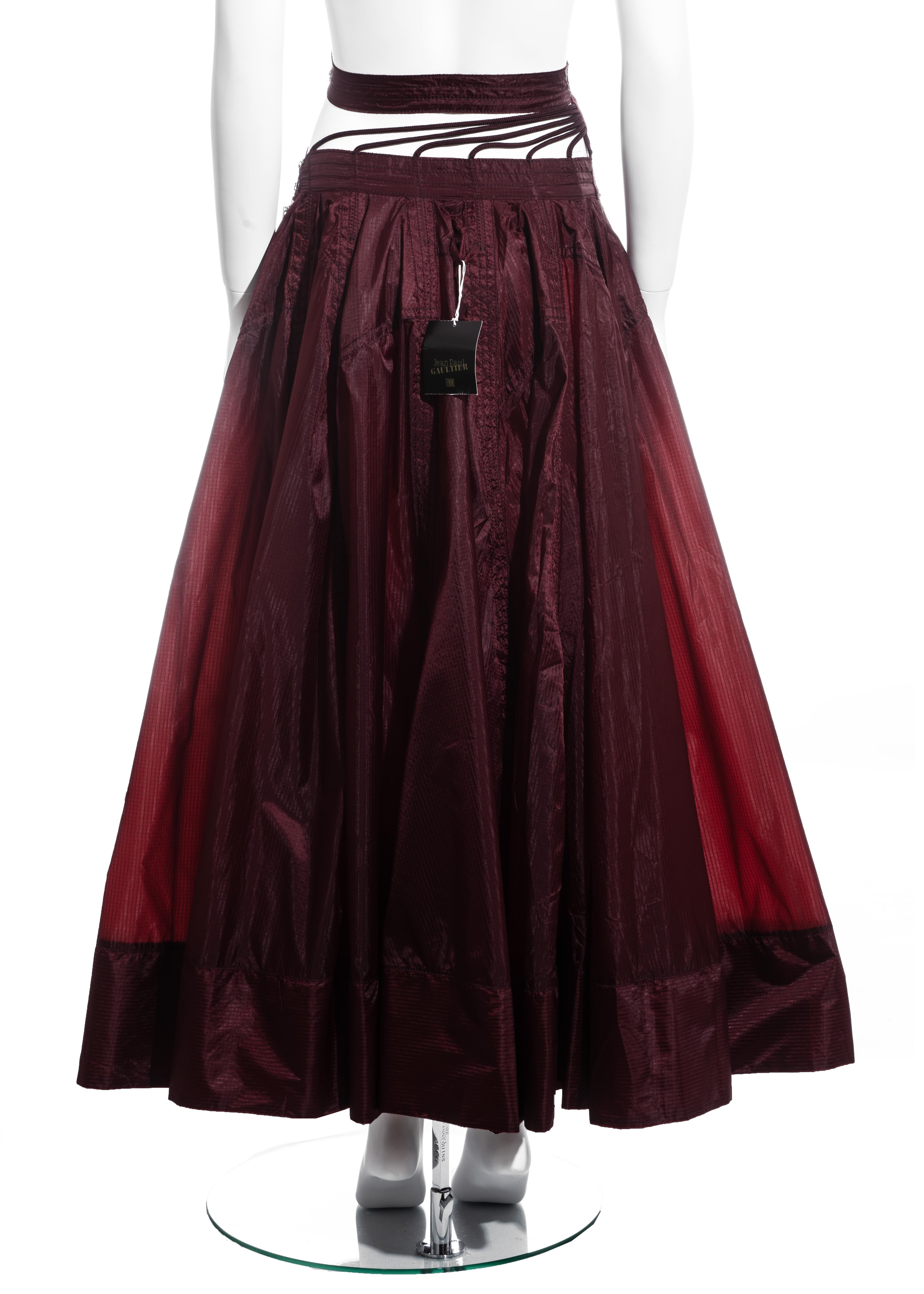 Jean Paul Gaultier red nylon parachute maxi skirt, ss 2002 2