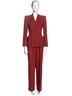 Jean Paul Gaultier red pinstripe linen pant suit, ss 1993