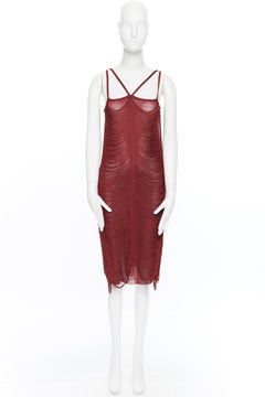 JEAN PAUL GAULTIER red rayon draped fringe knitted cocktail flapper dress M