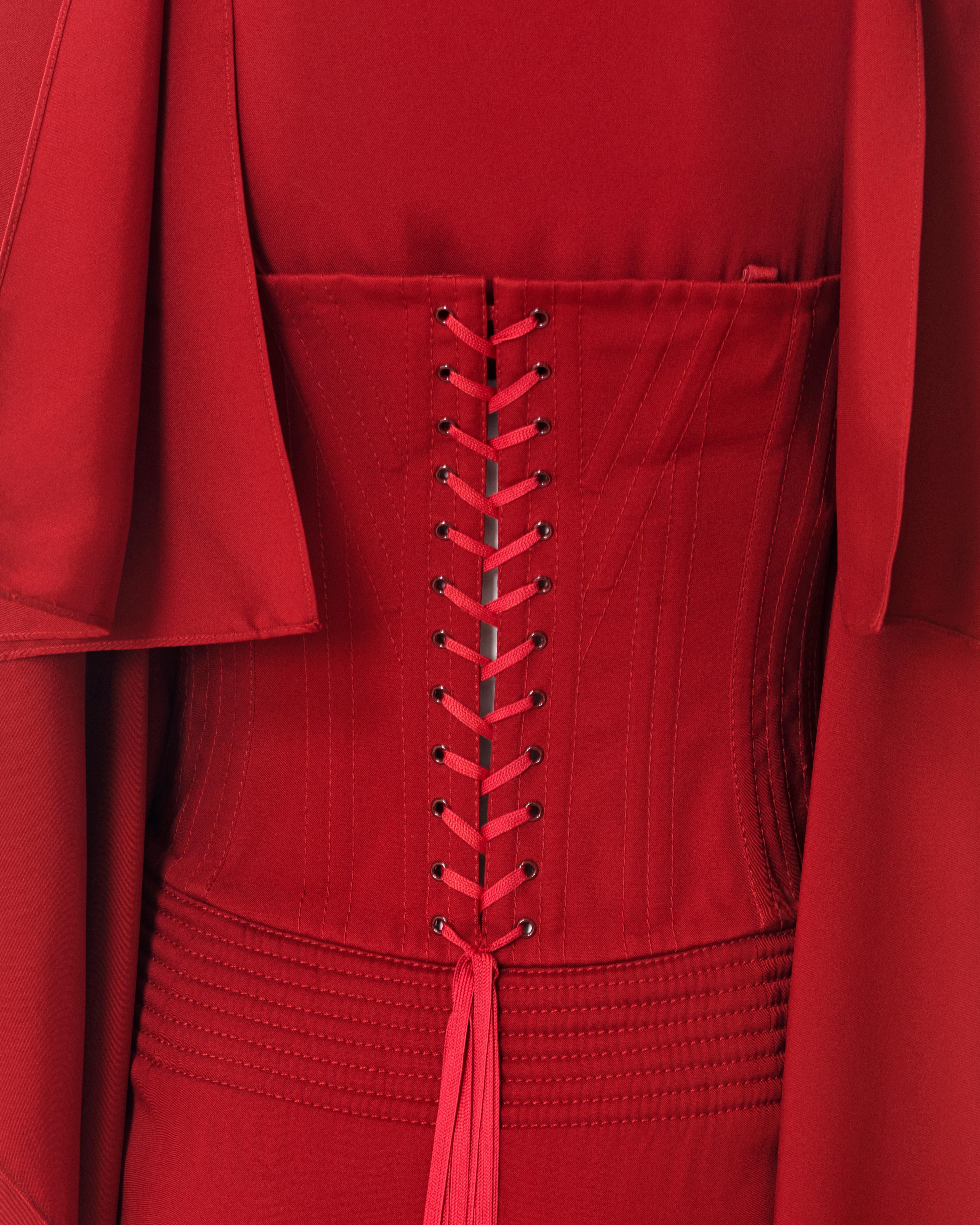 Jean Paul Gaultier red silk dress with built-in cone bra and corset, fw 2010 7