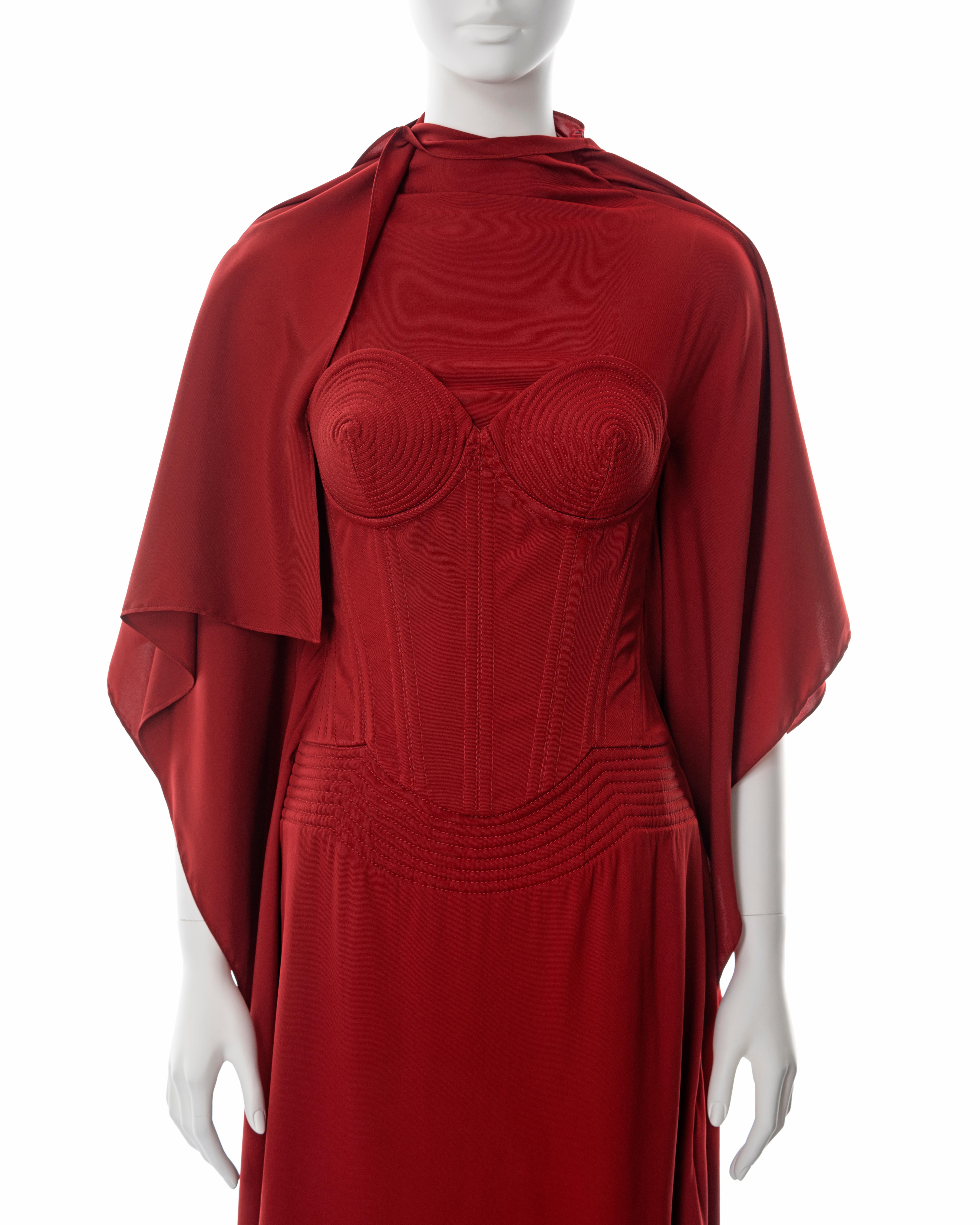 Jean Paul Gaultier red silk dress with built-in cone bra and corset, fw 2010 In Excellent Condition In London, GB