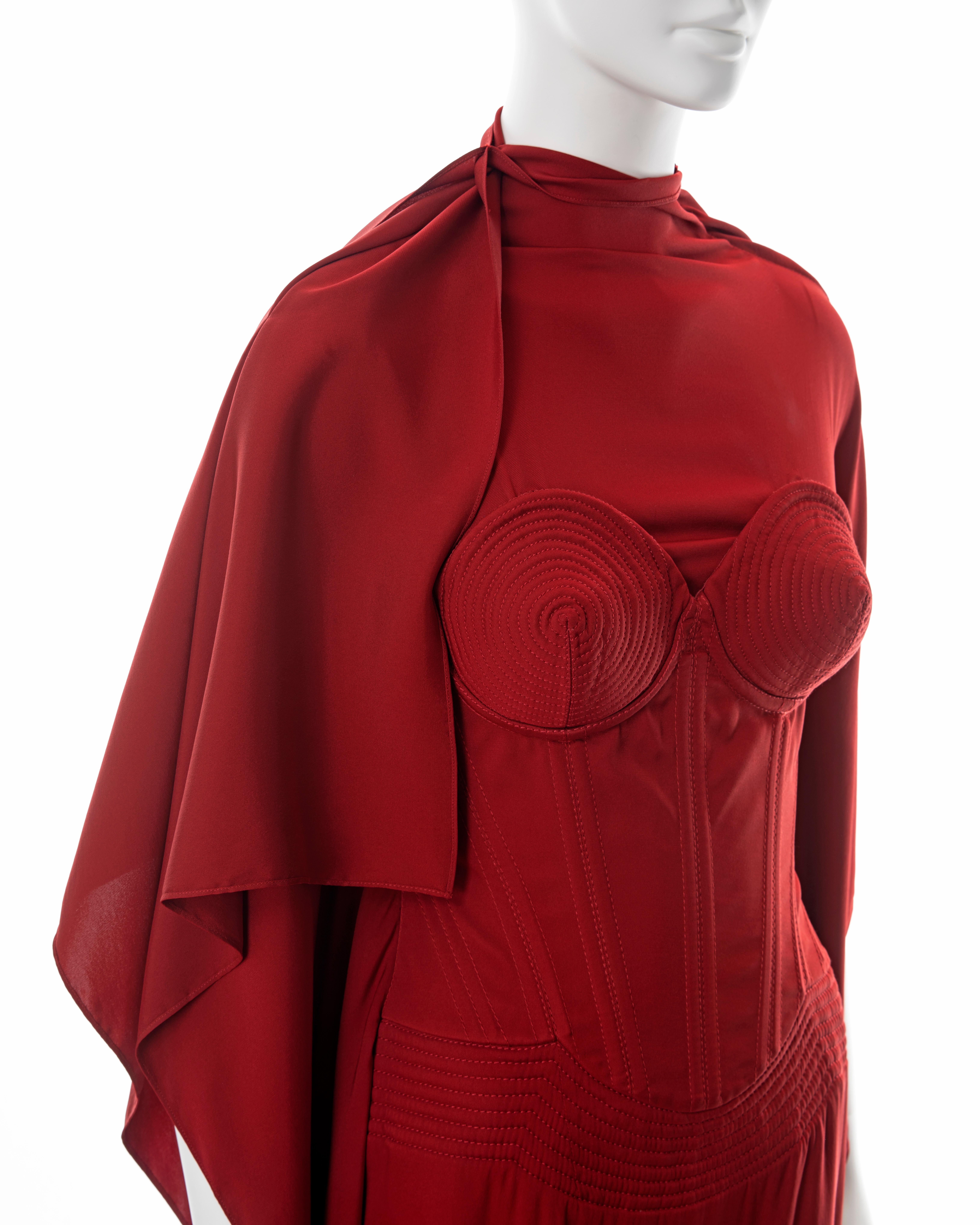 Jean Paul Gaultier red silk dress with built-in cone bra and corset, fw 2010 2