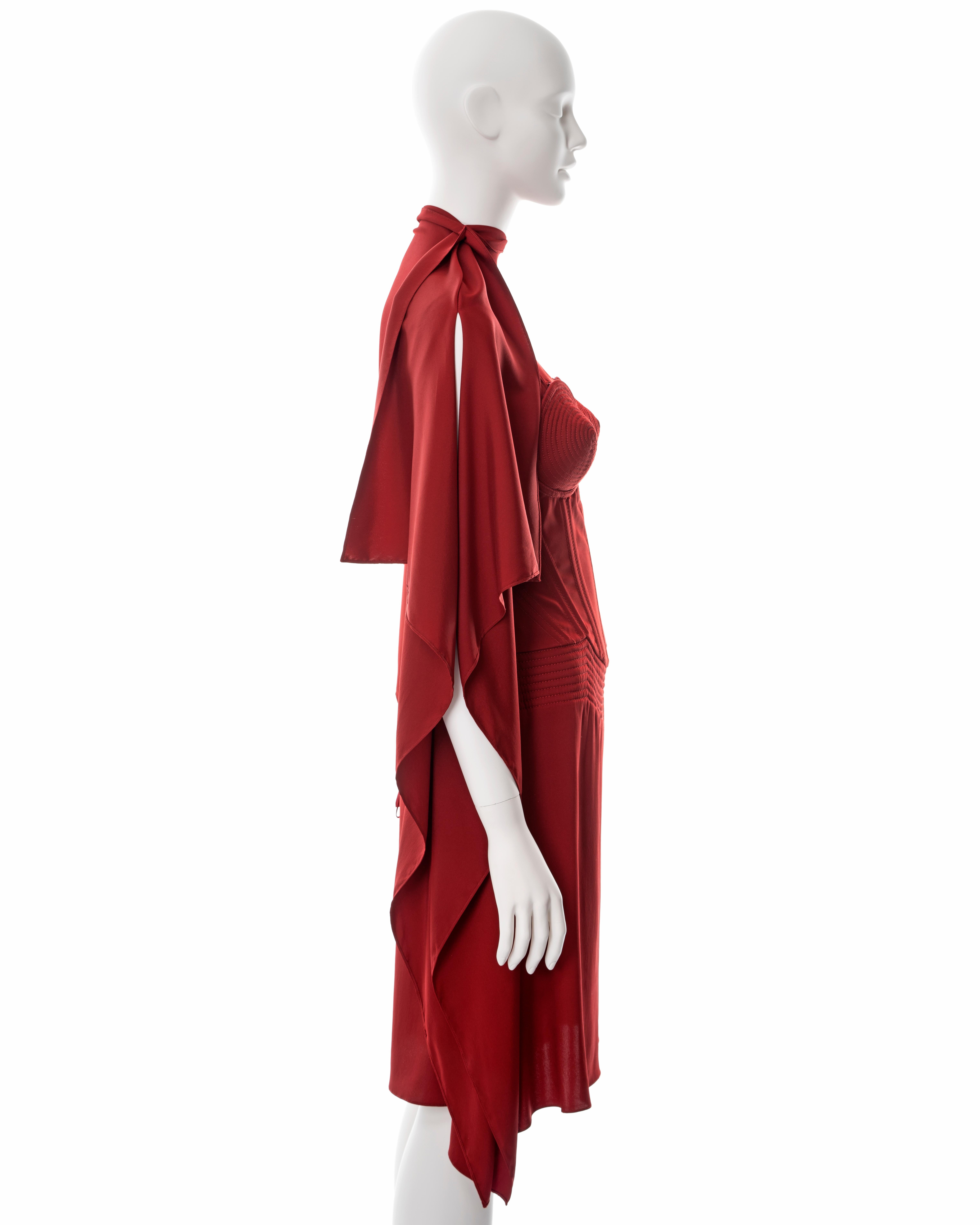 Jean Paul Gaultier red silk dress with built-in cone bra and corset, fw 2010 3