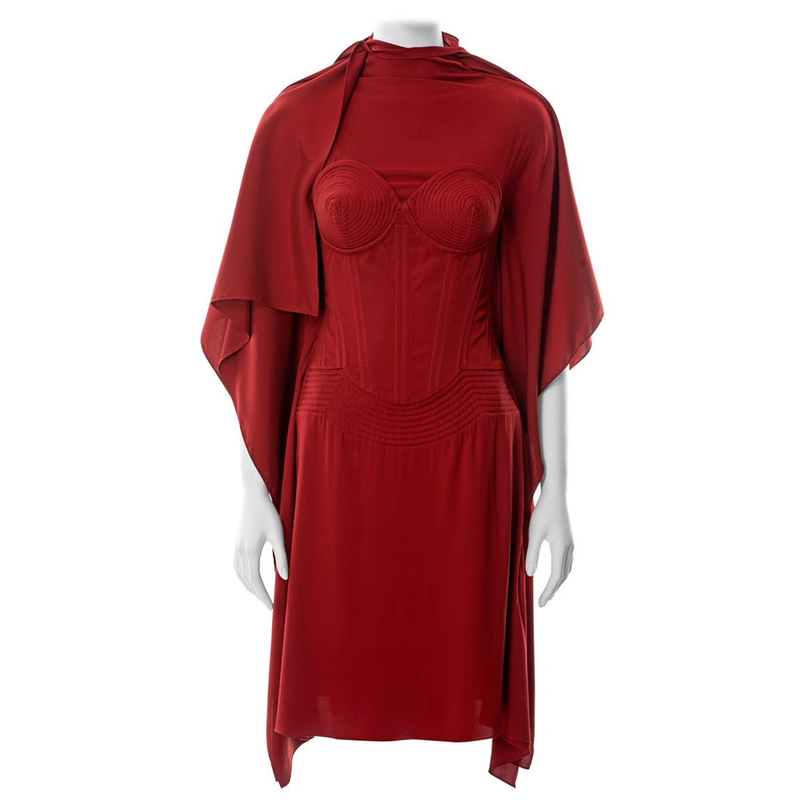 Robe en soie rouge Jean Paul Gaultier avec soutien-gorge cône et corset intégrés, automne-hiver 2010