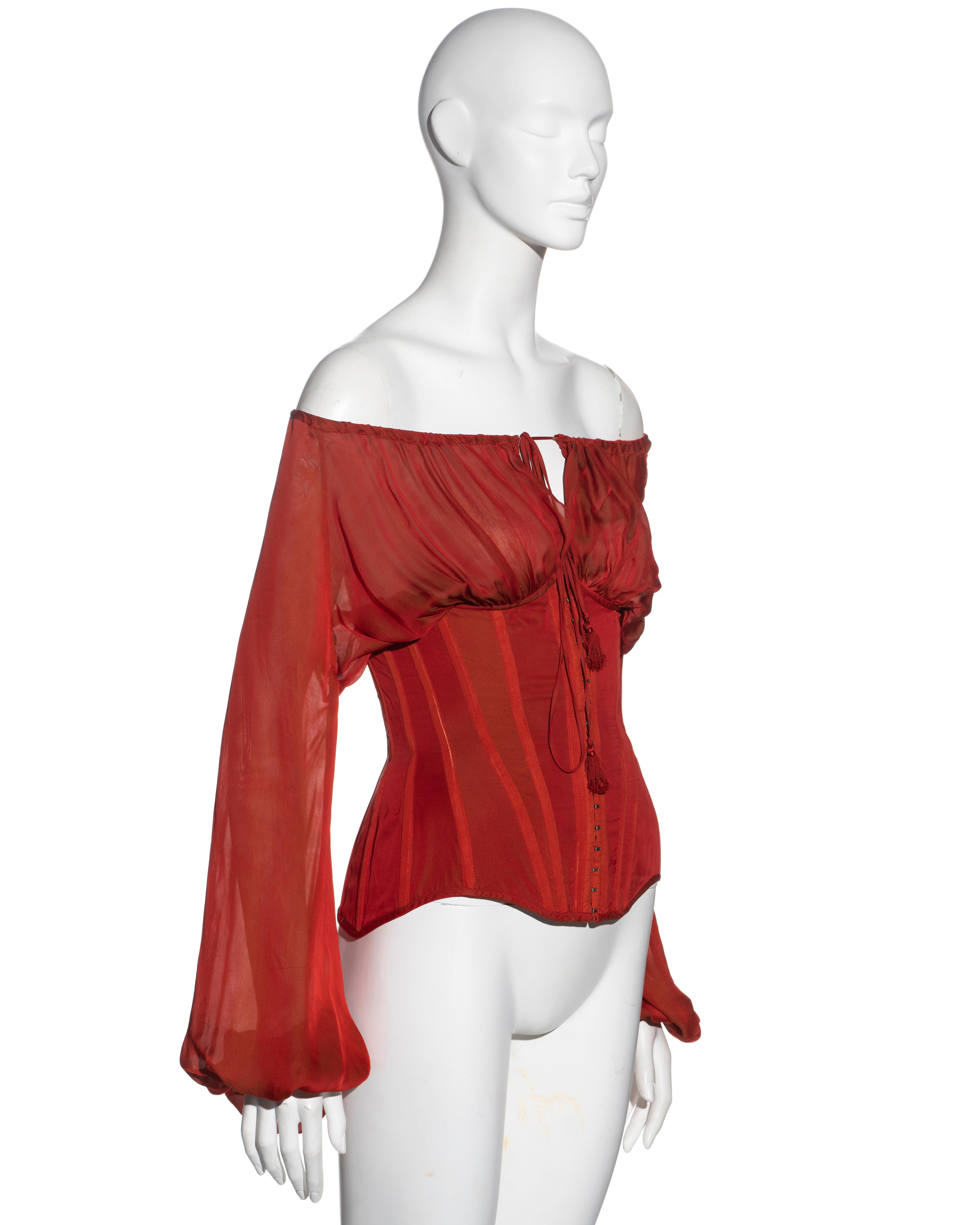 Women's Jean Paul Gaultier red silk long sleeve corset, ss 2008