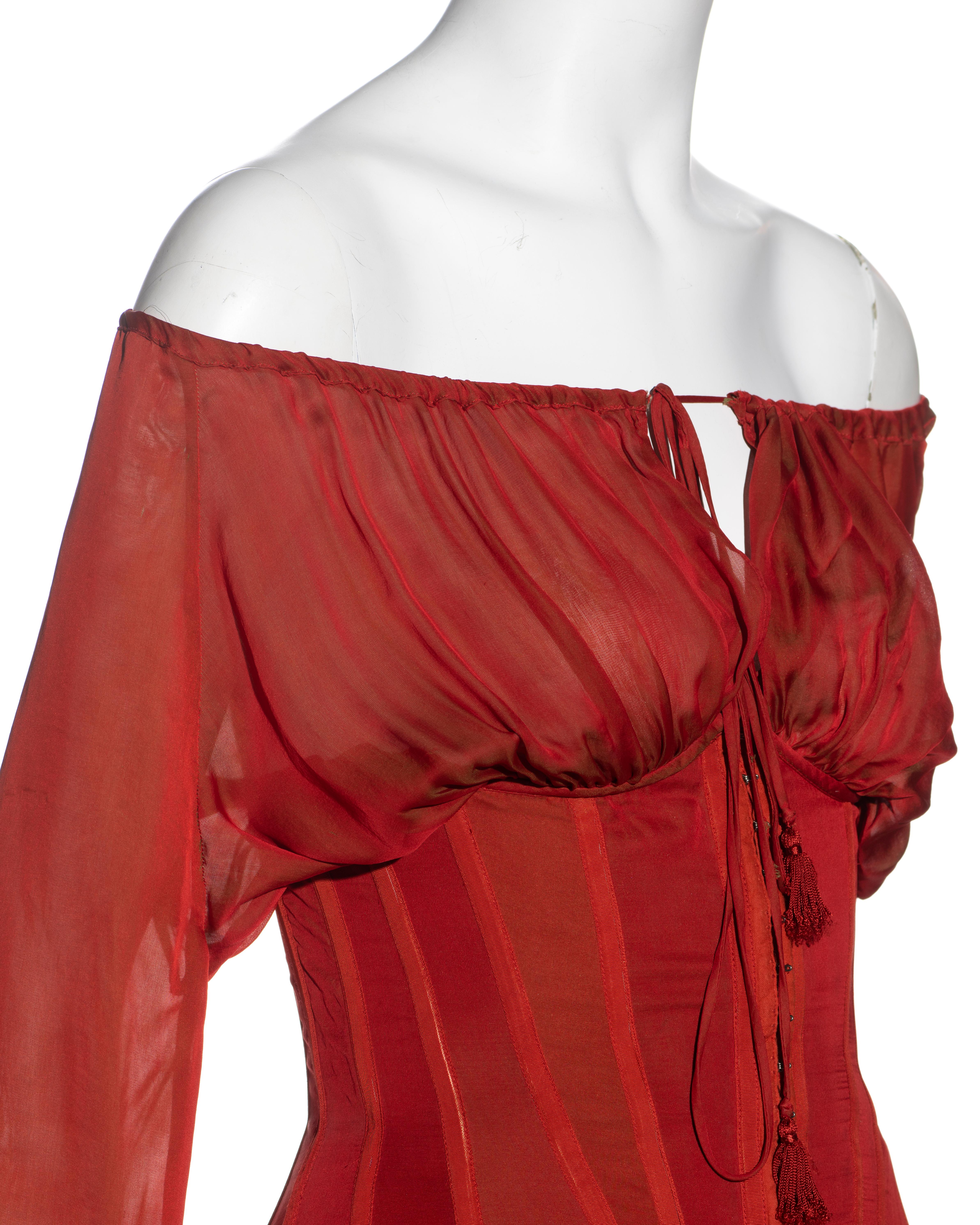 Jean Paul Gaultier red silk long sleeve corset, ss 2008 1