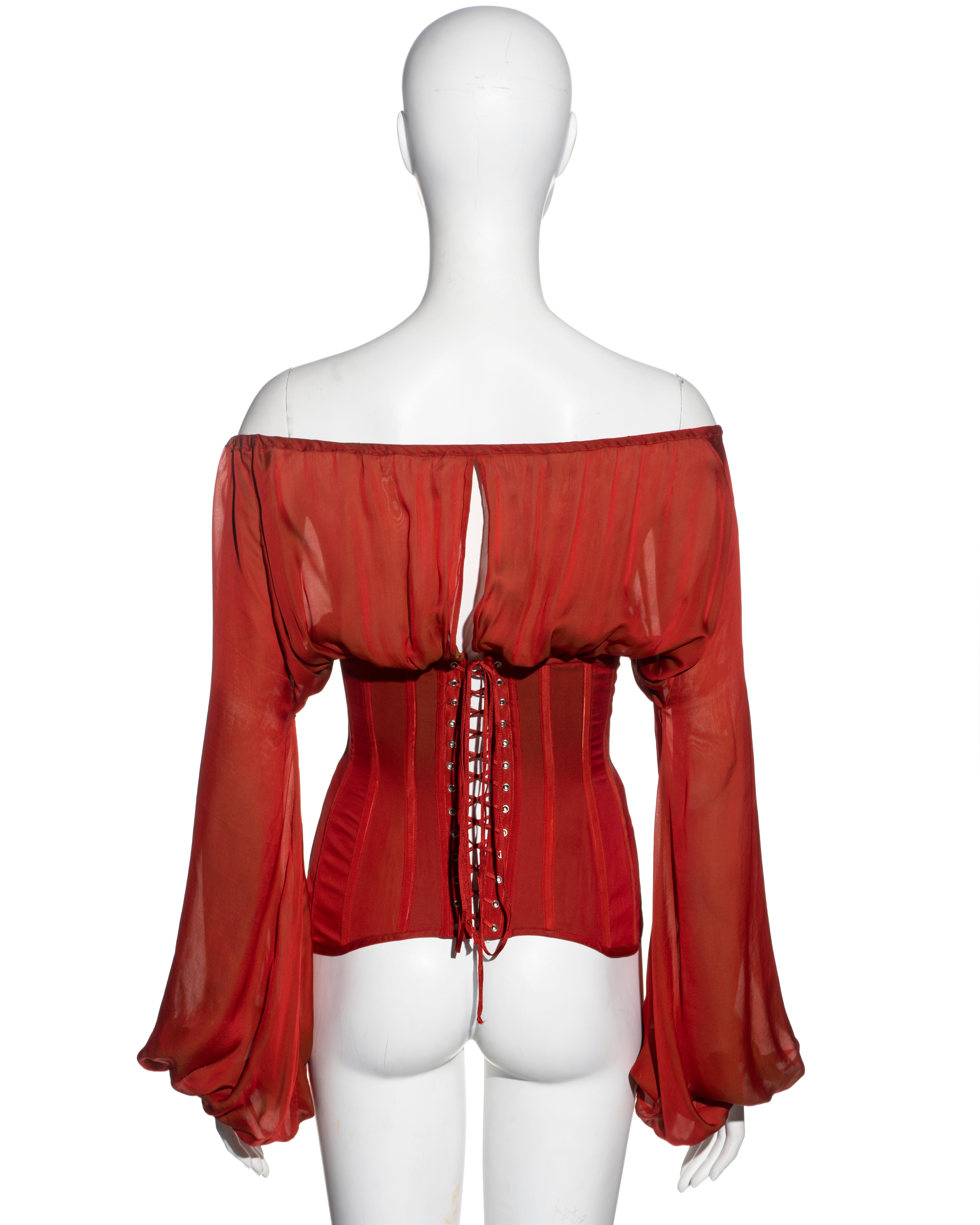 Jean Paul Gaultier red silk long sleeve corset, ss 2008 2