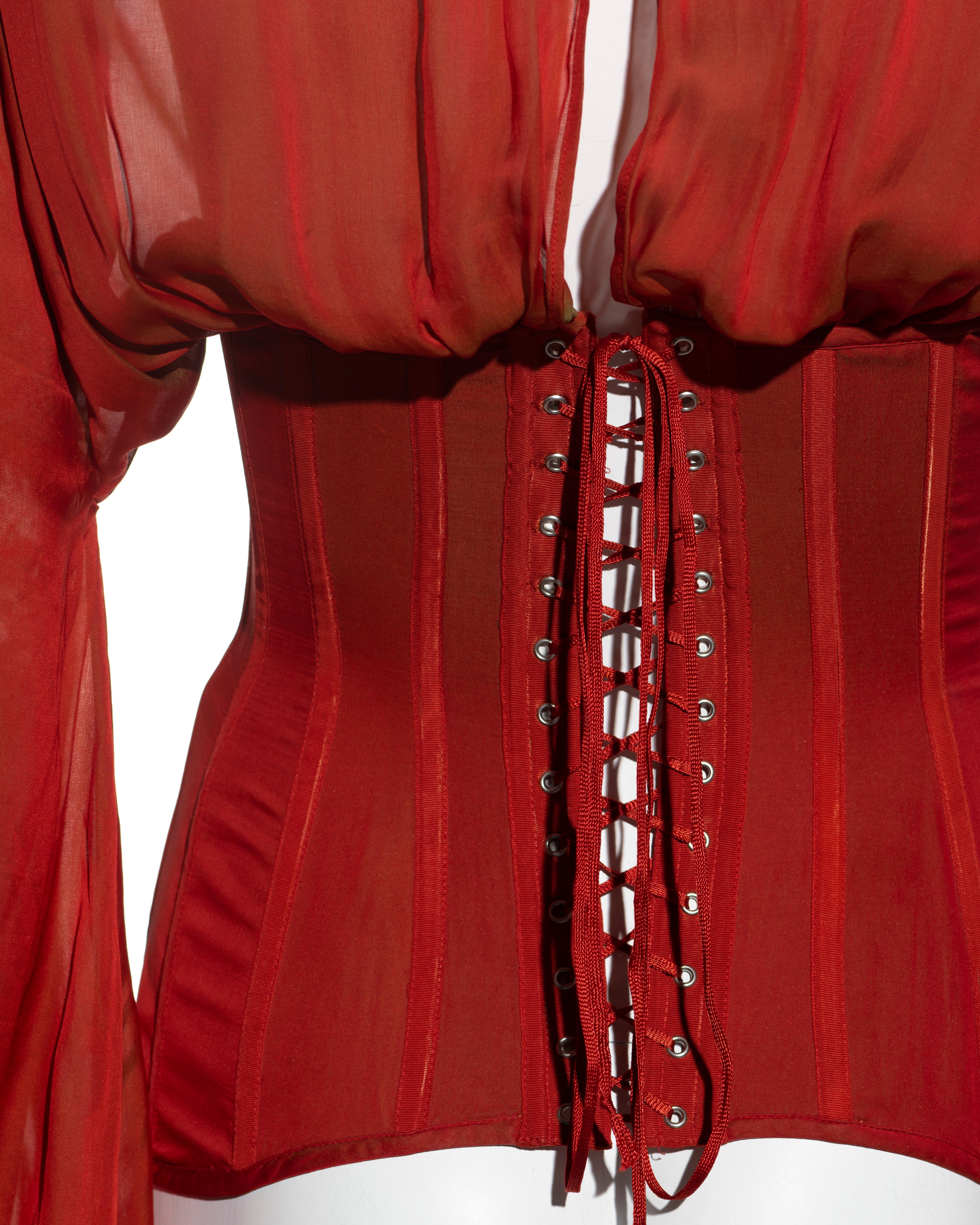 Jean Paul Gaultier red silk long sleeve corset, ss 2008 3