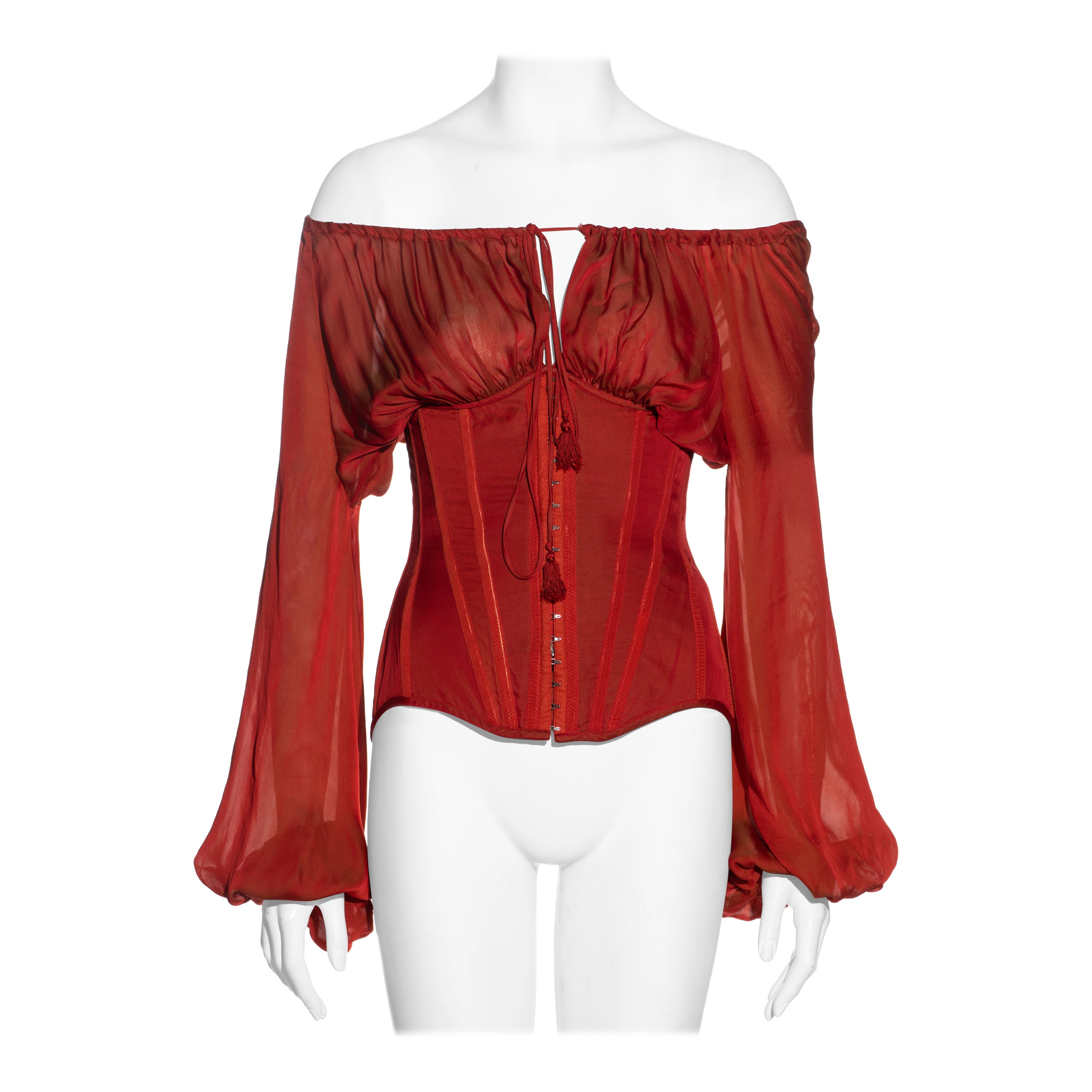 Jean Paul Gaultier red silk long sleeve corset, ss 2008
