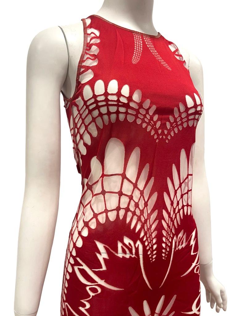 Jean Paul Gaultier red stretch dress with sheer panels In Good Condition In Austin, TX