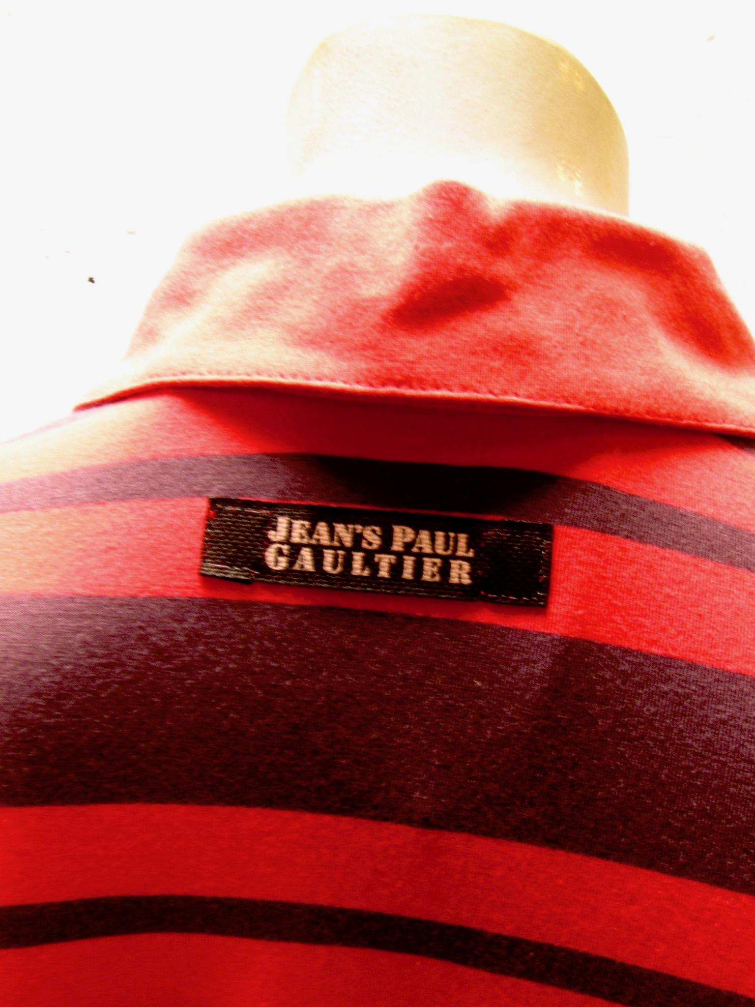 Jean Paul Gaultier Rot gestreiftes Polo mit langen Ärmeln im Angebot 4