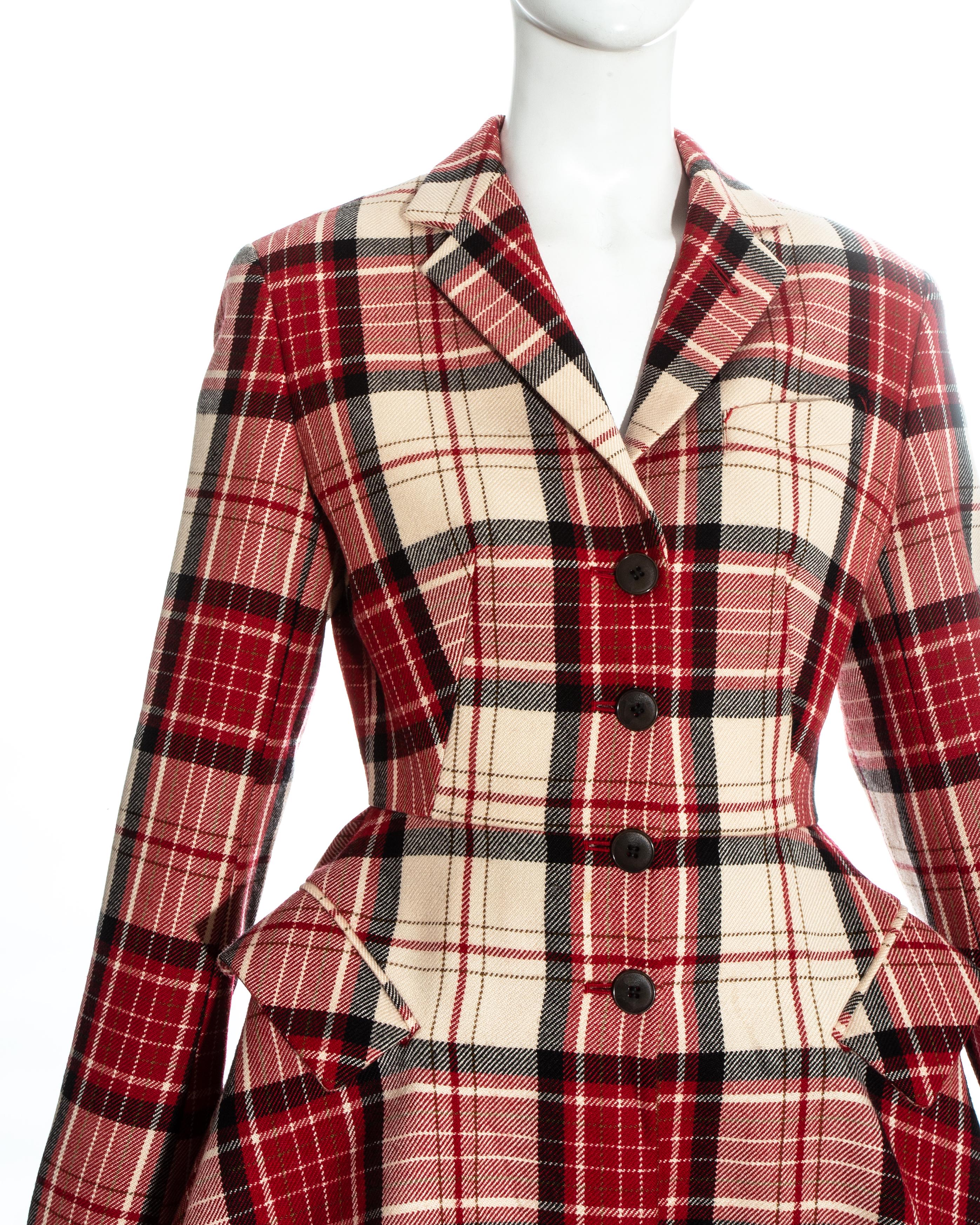 Brown Jean Paul Gaultier red tartan wool blanket skirt suit, fw 1991
