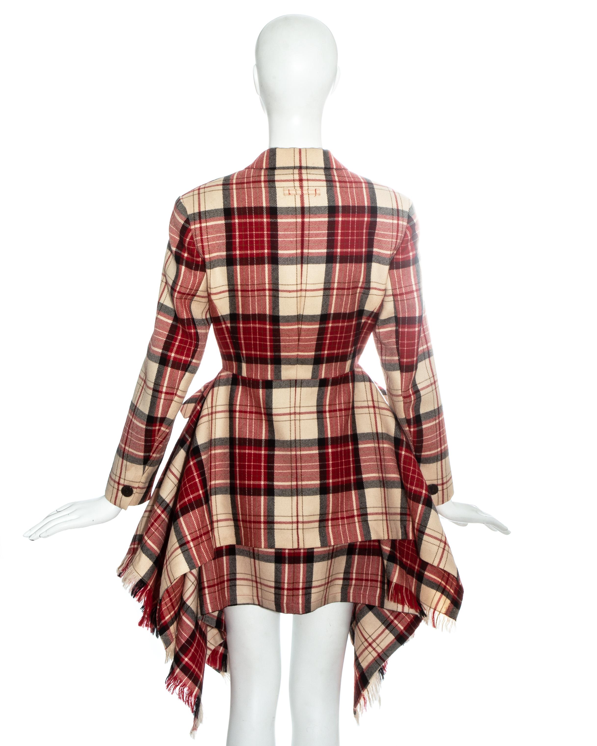 Women's Jean Paul Gaultier red tartan wool blanket skirt suit, fw 1991