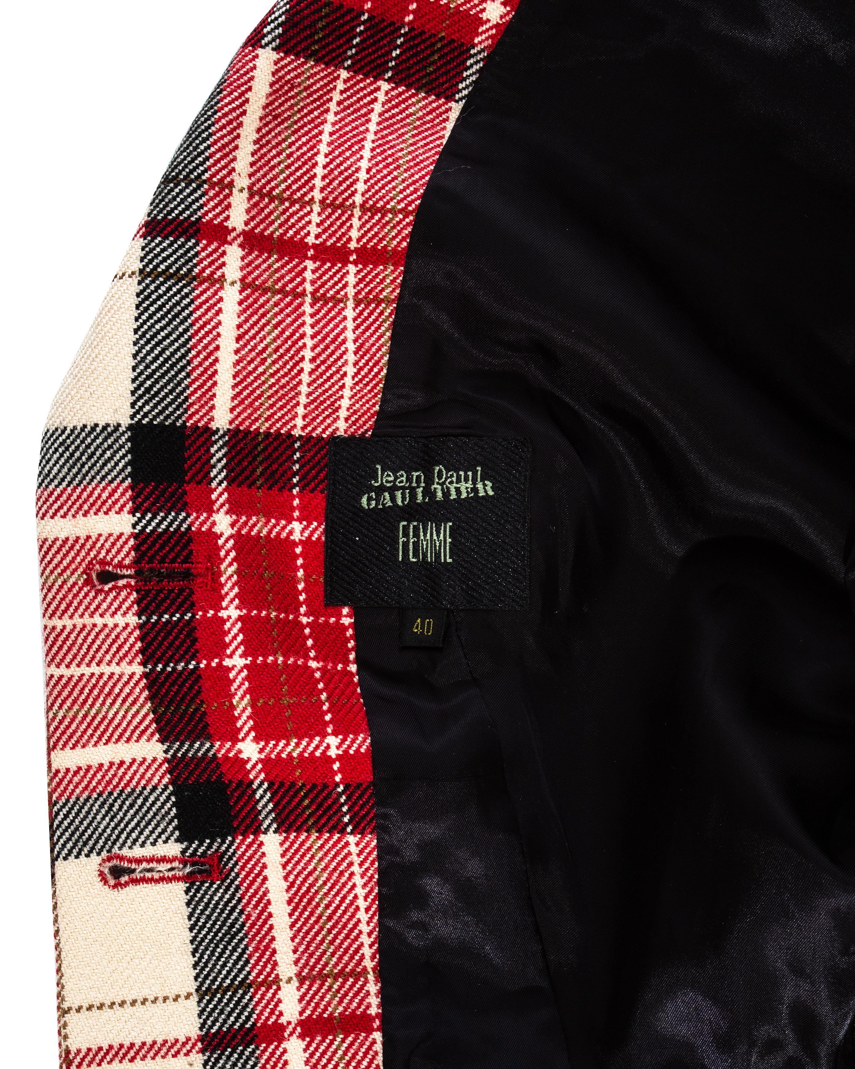Jean Paul Gaultier red tartan wool blanket skirt suit, fw 1991 1