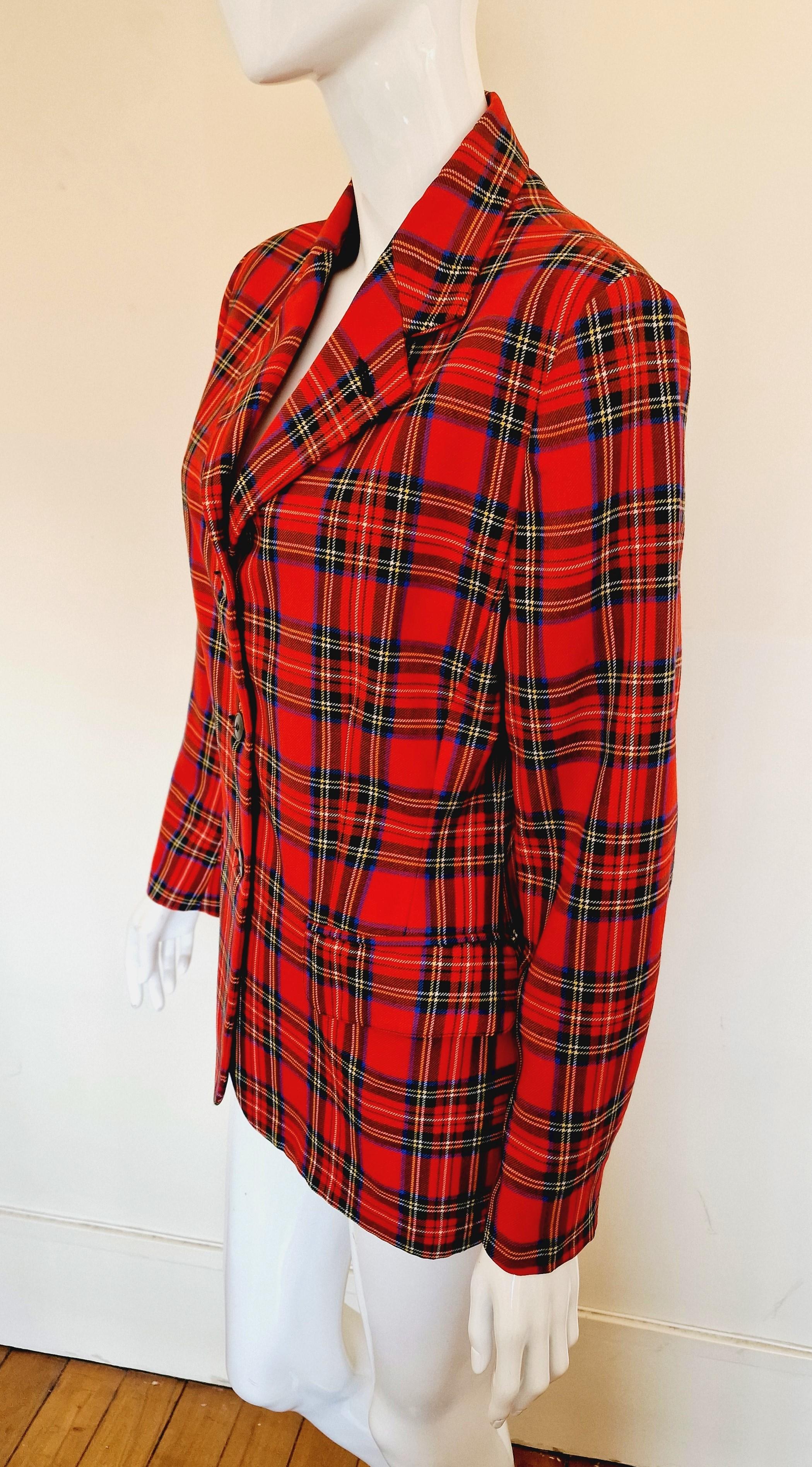 Women's Jean Paul Gaultier Red Tartan Wool Junior Vintage Punk Fight Blazer Suit Jacket For Sale