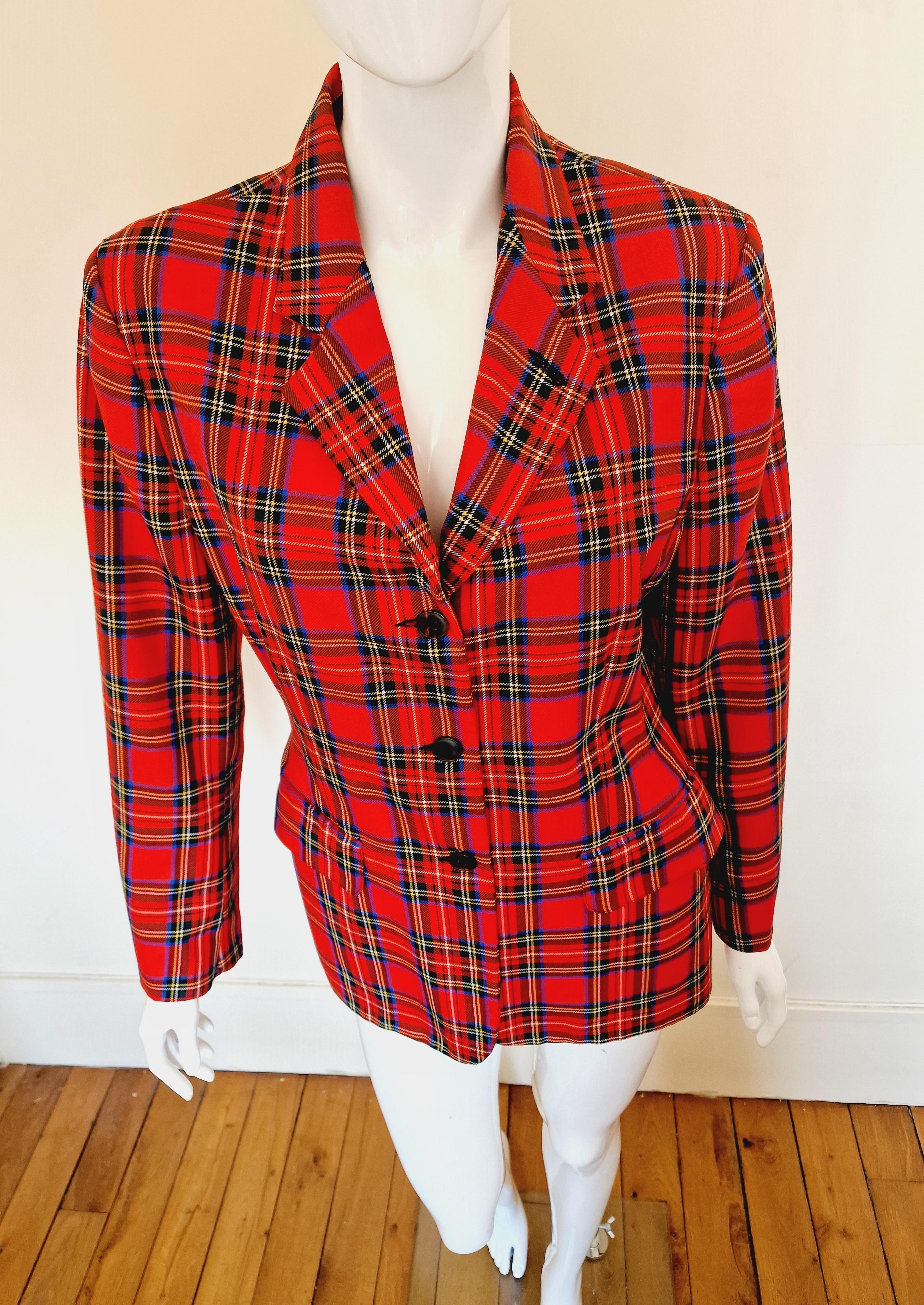 Jean Paul Gaultier Red Tartan Wool Junior Vintage Punk Fight Blazer Suit Jacket For Sale 2