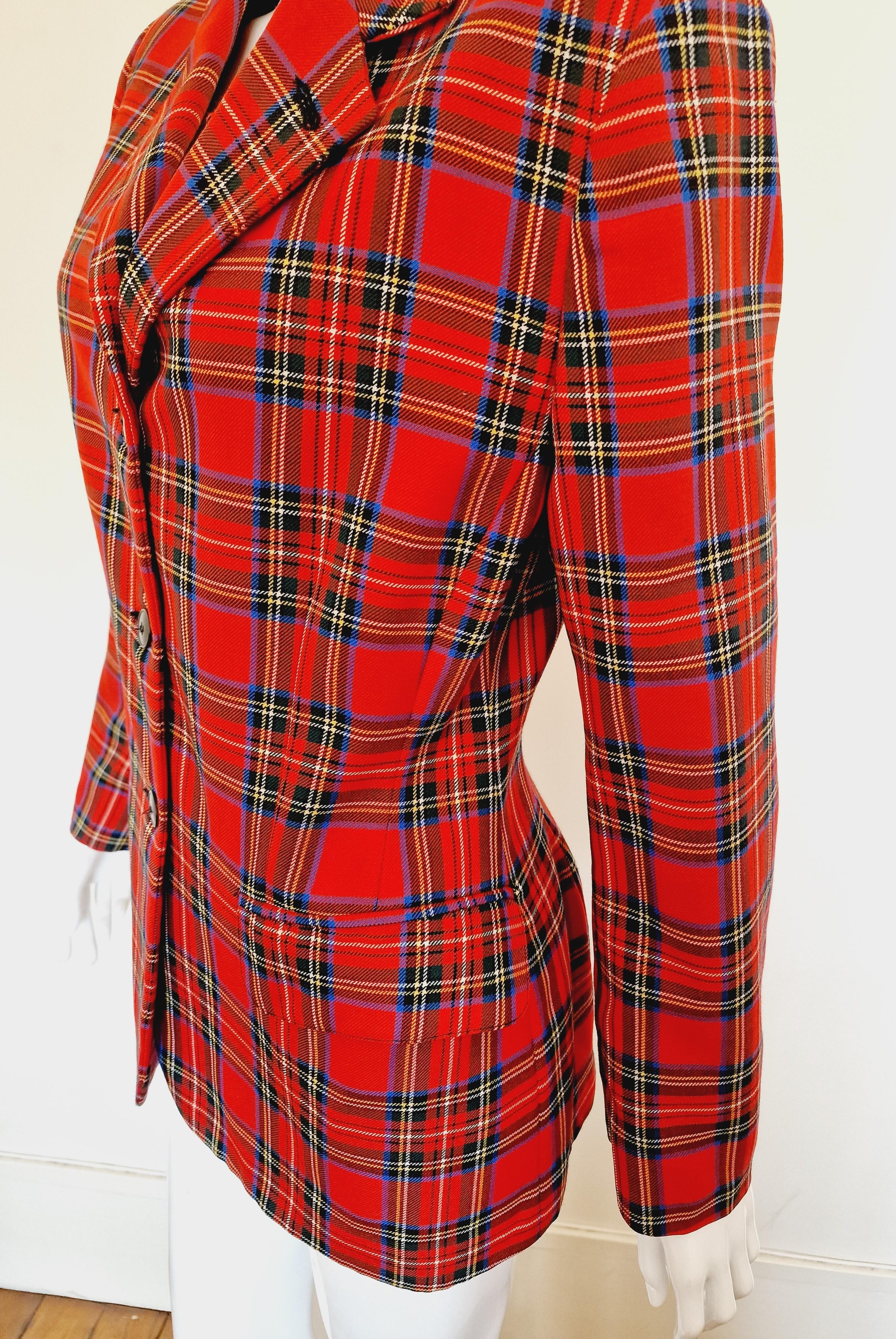 Jean Paul Gaultier Red Tartan Wool Junior Vintage Punk Fight Blazer Suit Jacket For Sale 3