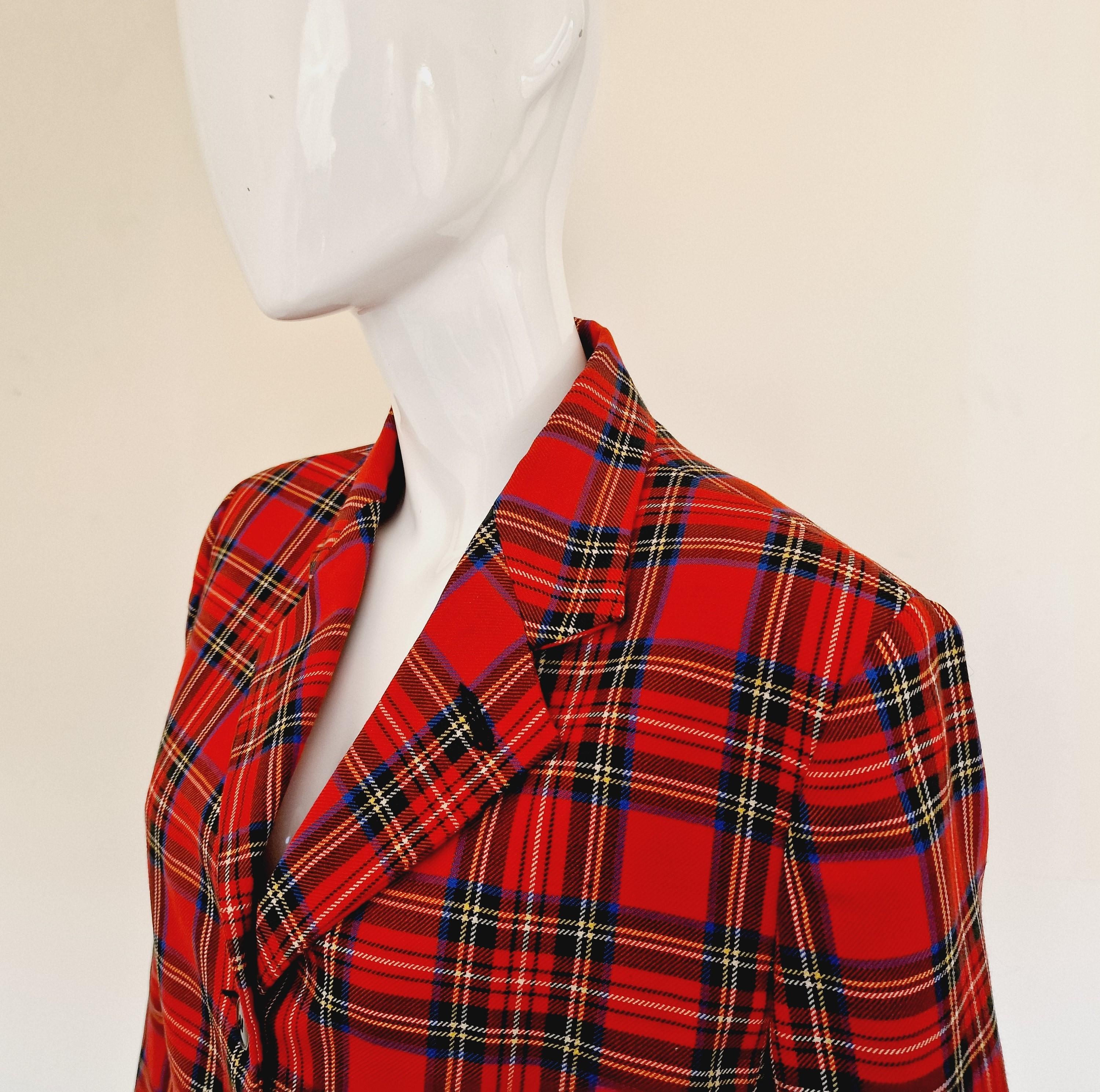 Jean Paul Gaultier Red Tartan Wool Junior Vintage Punk Fight Blazer Suit Jacket For Sale 4