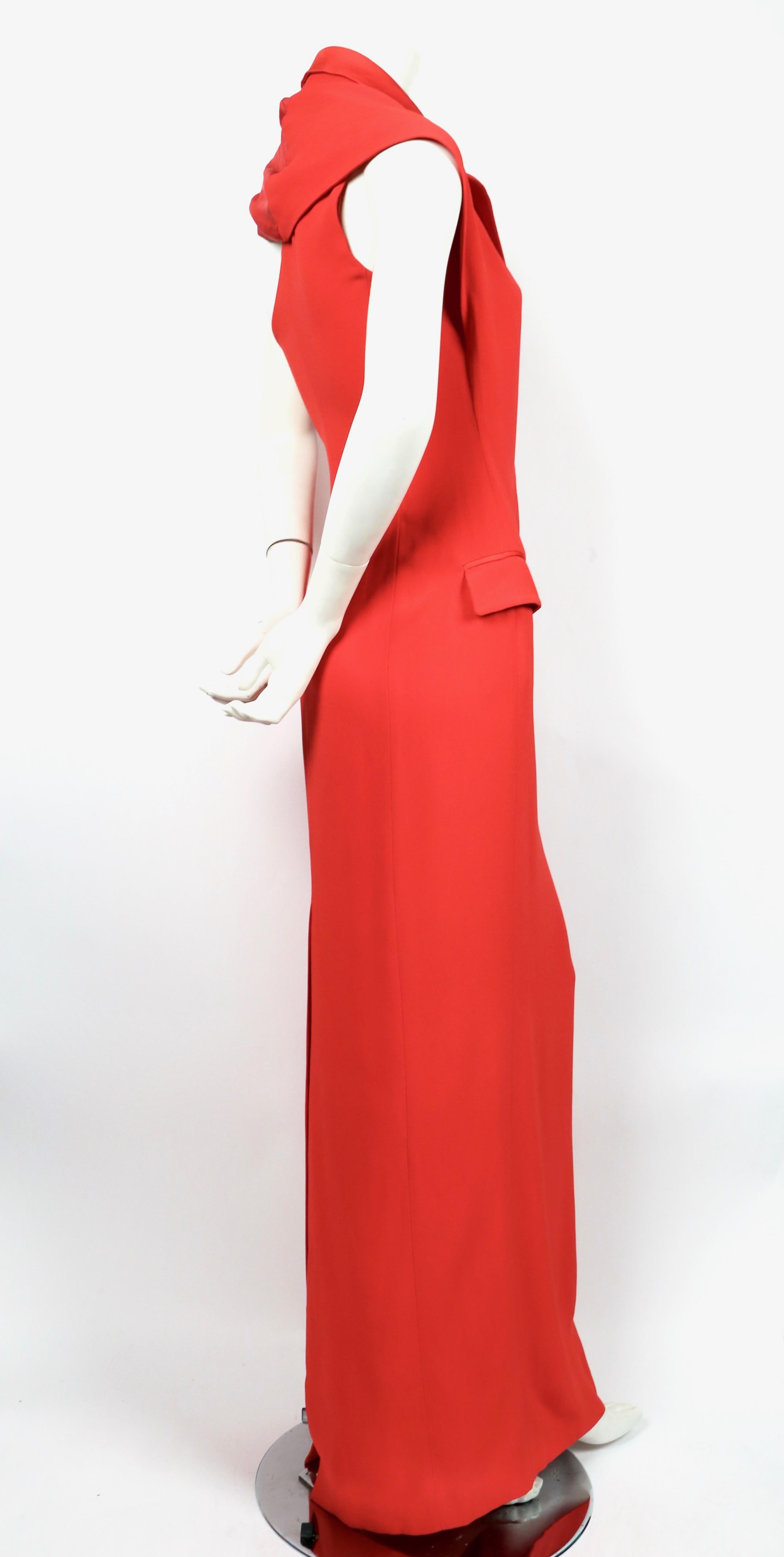 Red JEAN PAUL GAULTIER red tuxedo gown with draped silk scarf