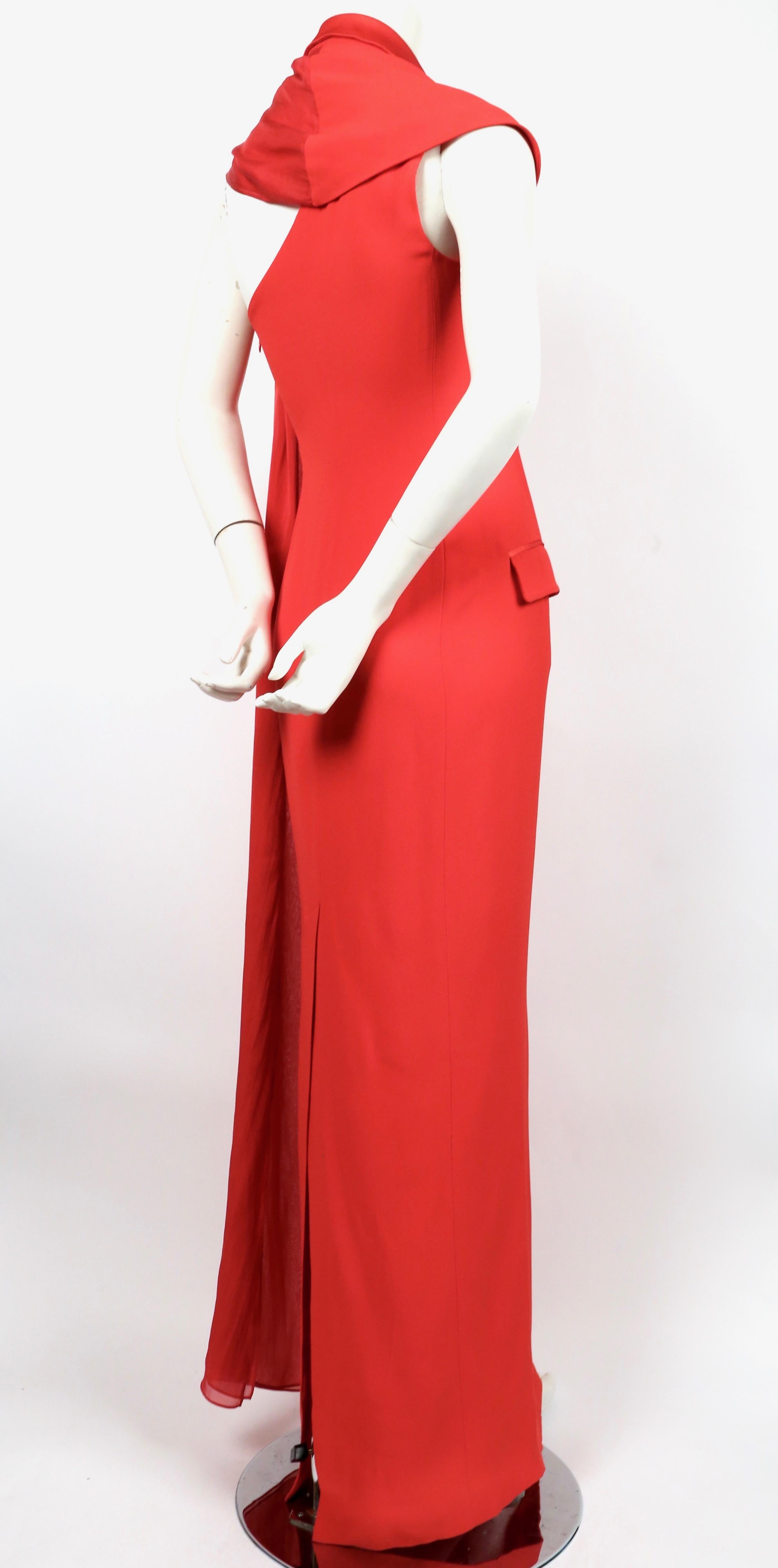 JEAN PAUL GAULTIER red tuxedo gown with draped silk scarf In Good Condition In San Fransisco, CA