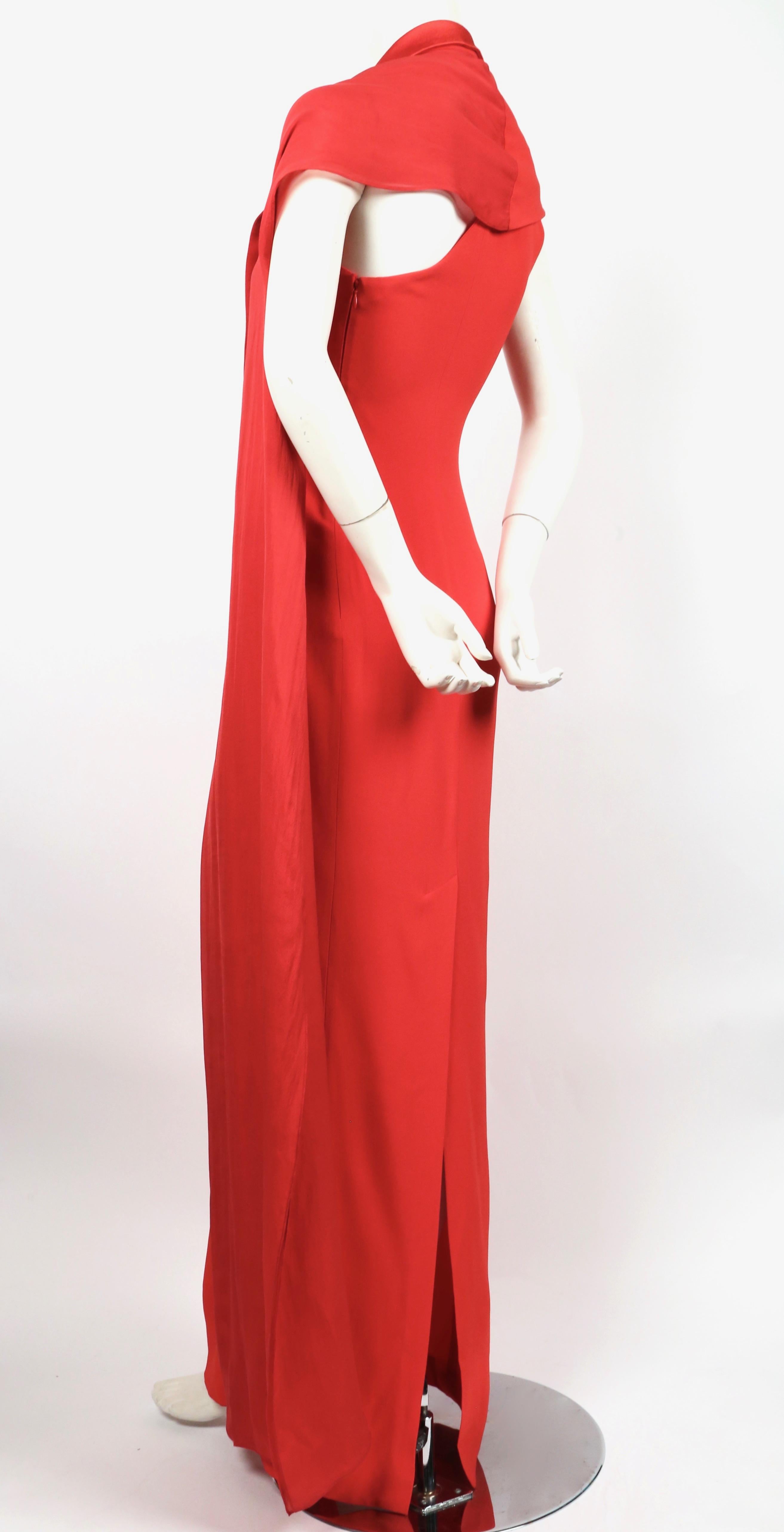 JEAN PAUL GAULTIER red tuxedo gown with draped silk scarf 1
