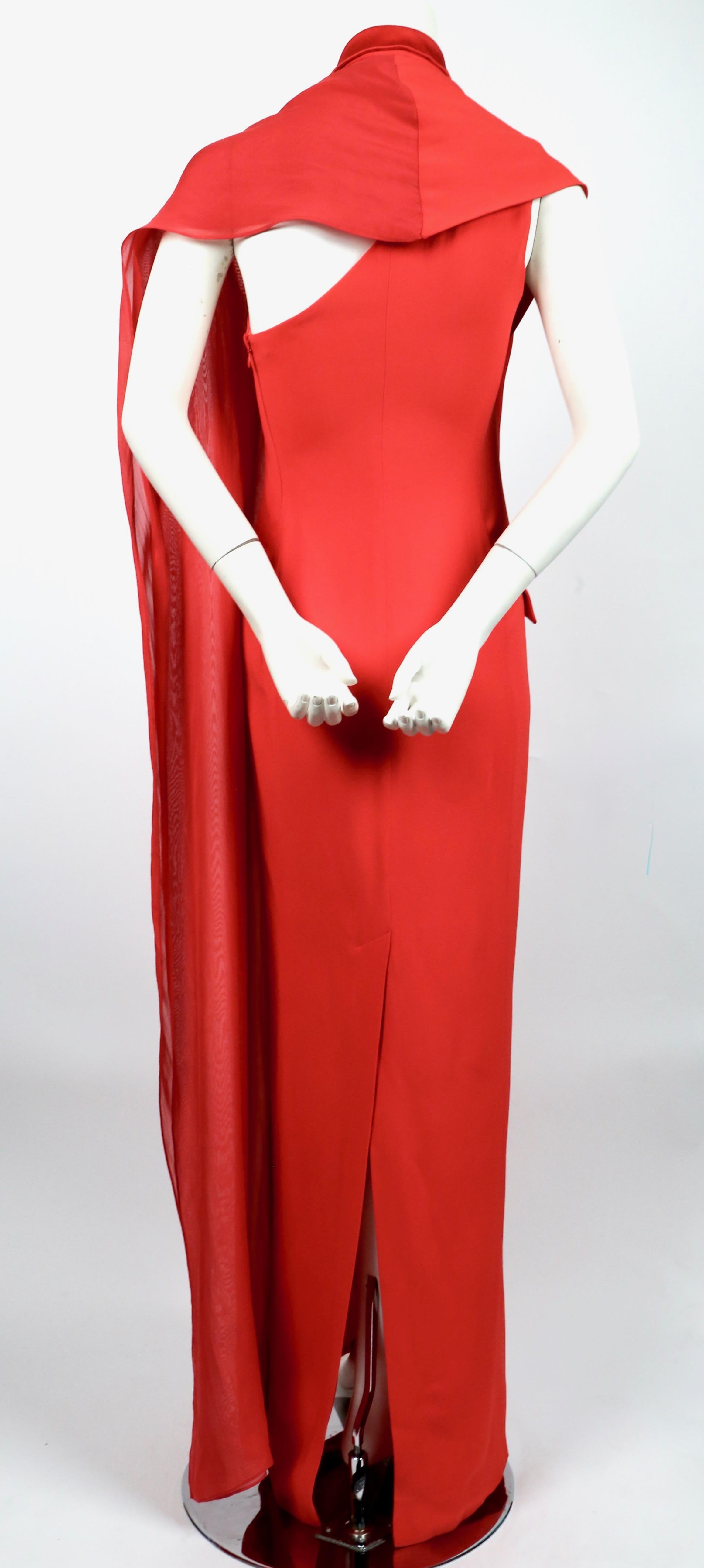 JEAN PAUL GAULTIER red tuxedo gown with draped silk scarf 2