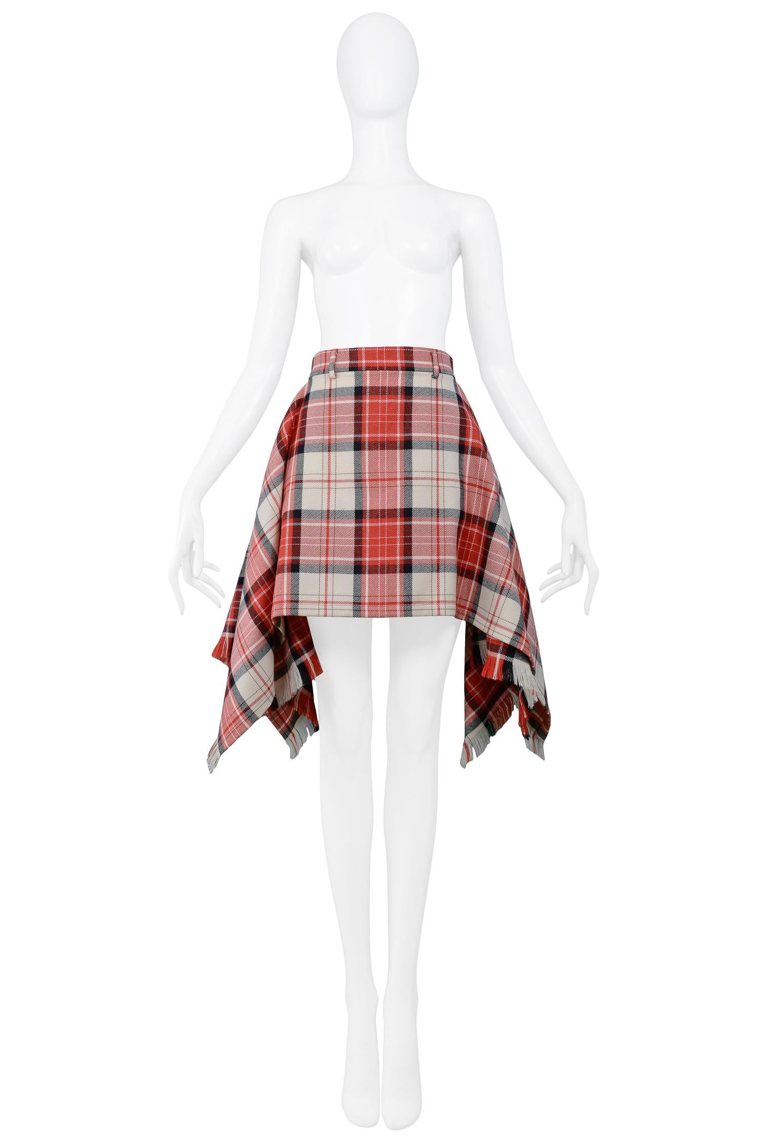 Gray Jean Paul Gaultier Red & White Plaid Blanket Skirt 1991 For Sale