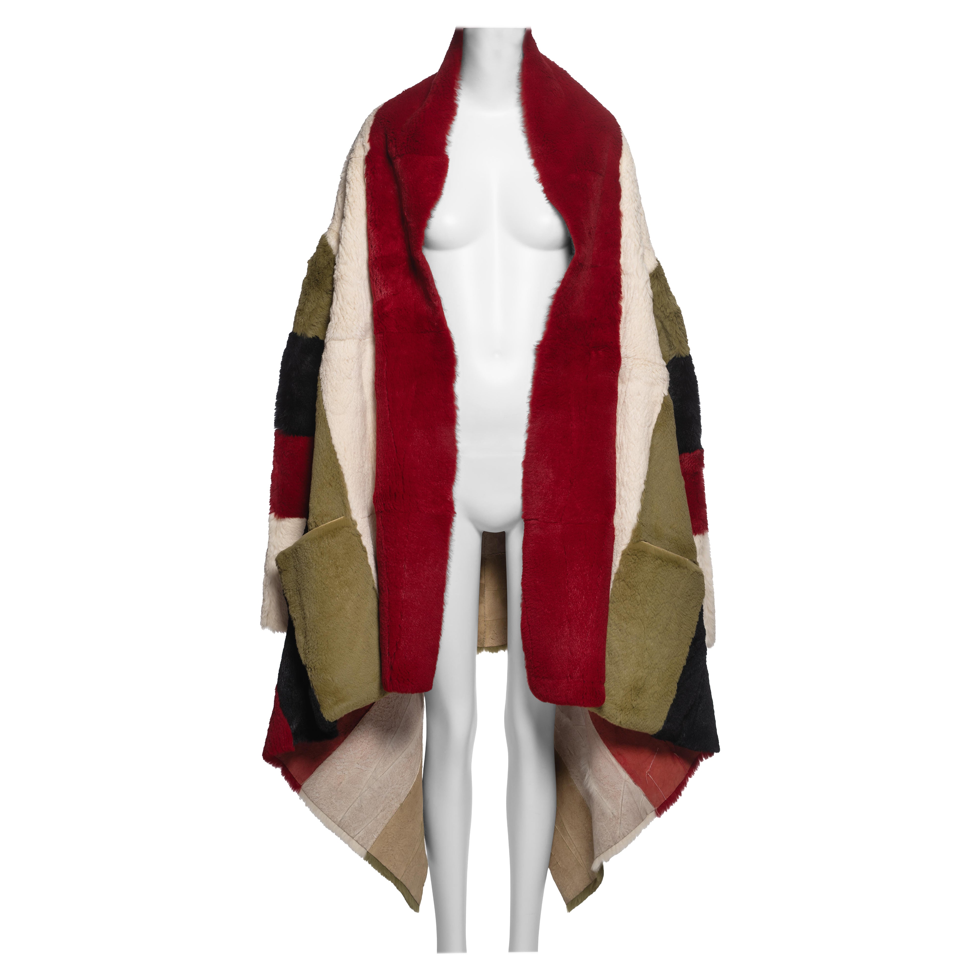Jean Paul Gaultier Reversible Tricolour Sheared Rabbit Fur Blanket Coat, FW 1999 en vente