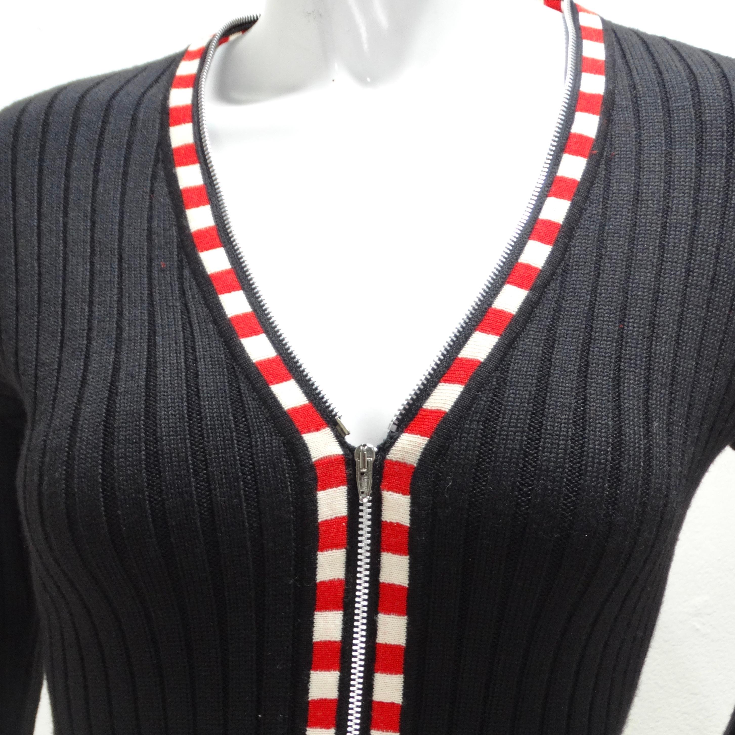 Black Jean Paul Gaultier Rib Knit Zip-Up Sweater For Sale
