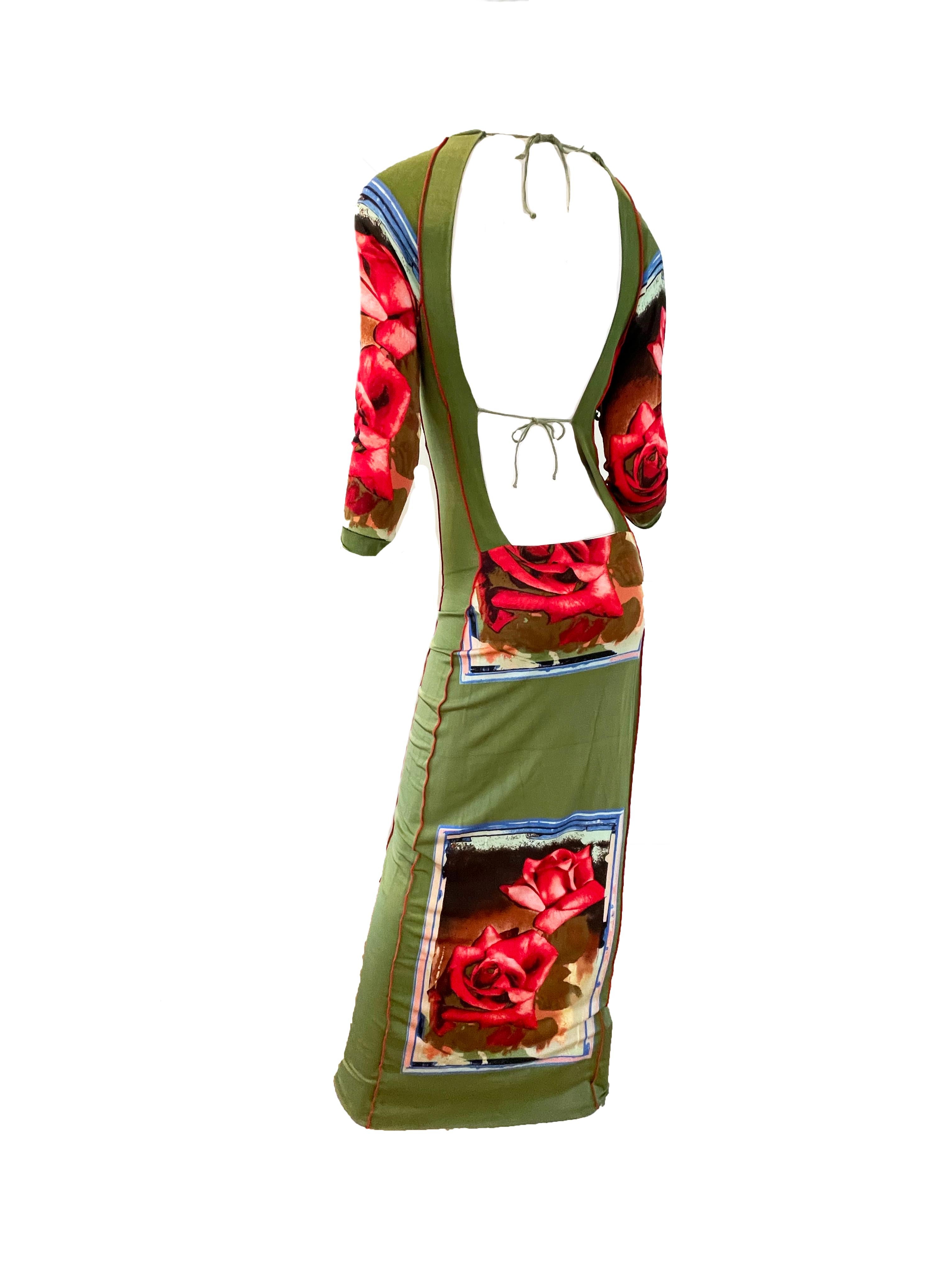 Jean Paul Gaultier Roses Dress with open back In Excellent Condition In Austin, TX