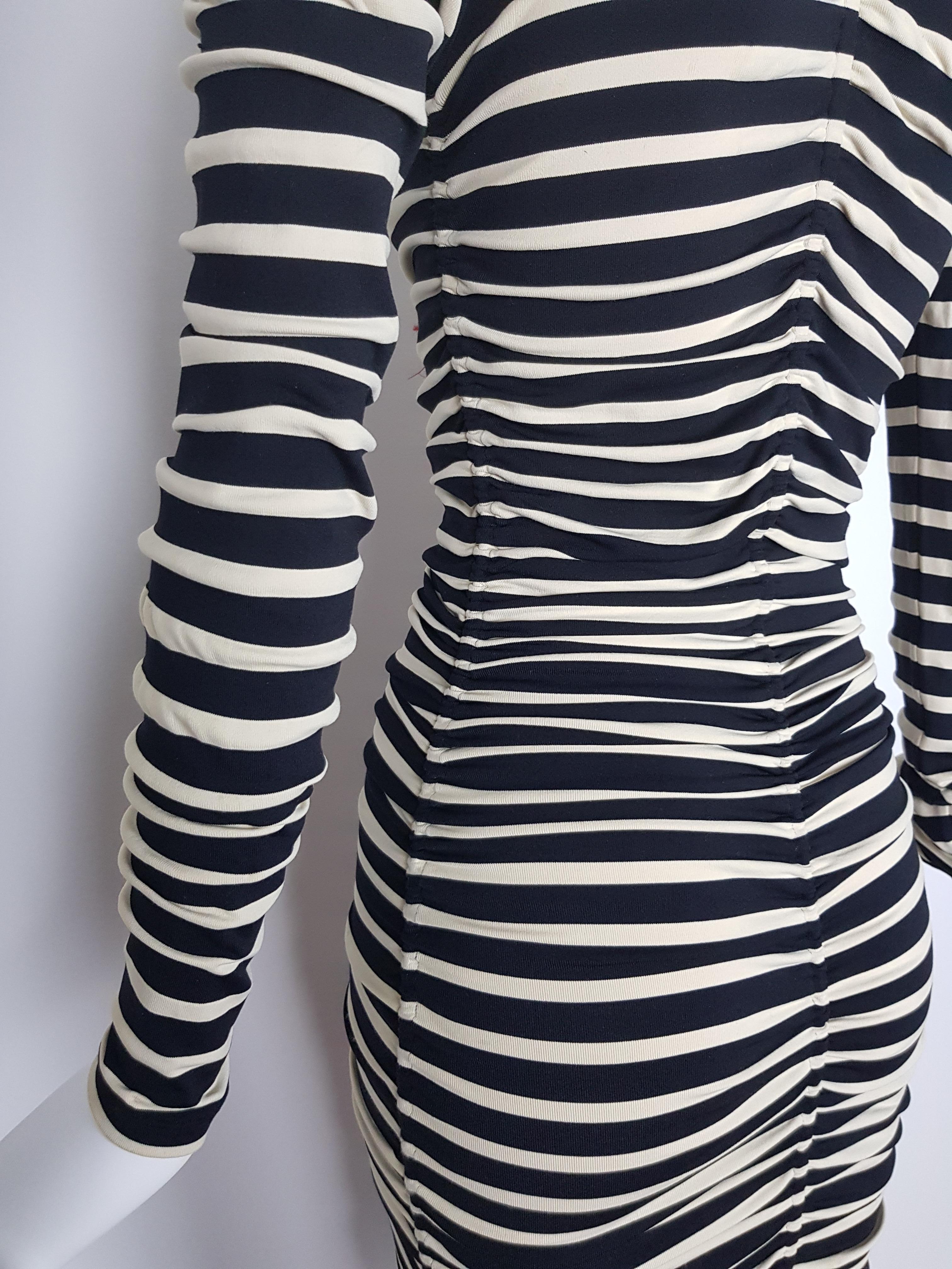Gray JEAN PAUL GAULTIER Ruched midi dress with stripes and front applique flowers