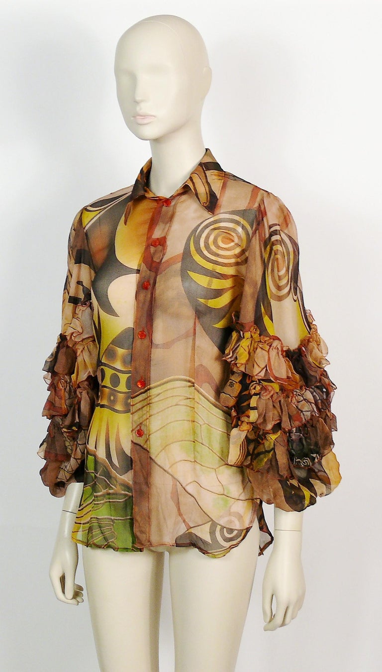 Jean Paul Gaultier Ruffled Sleeve Sheer Blouse 2005 Ready to Wear ...