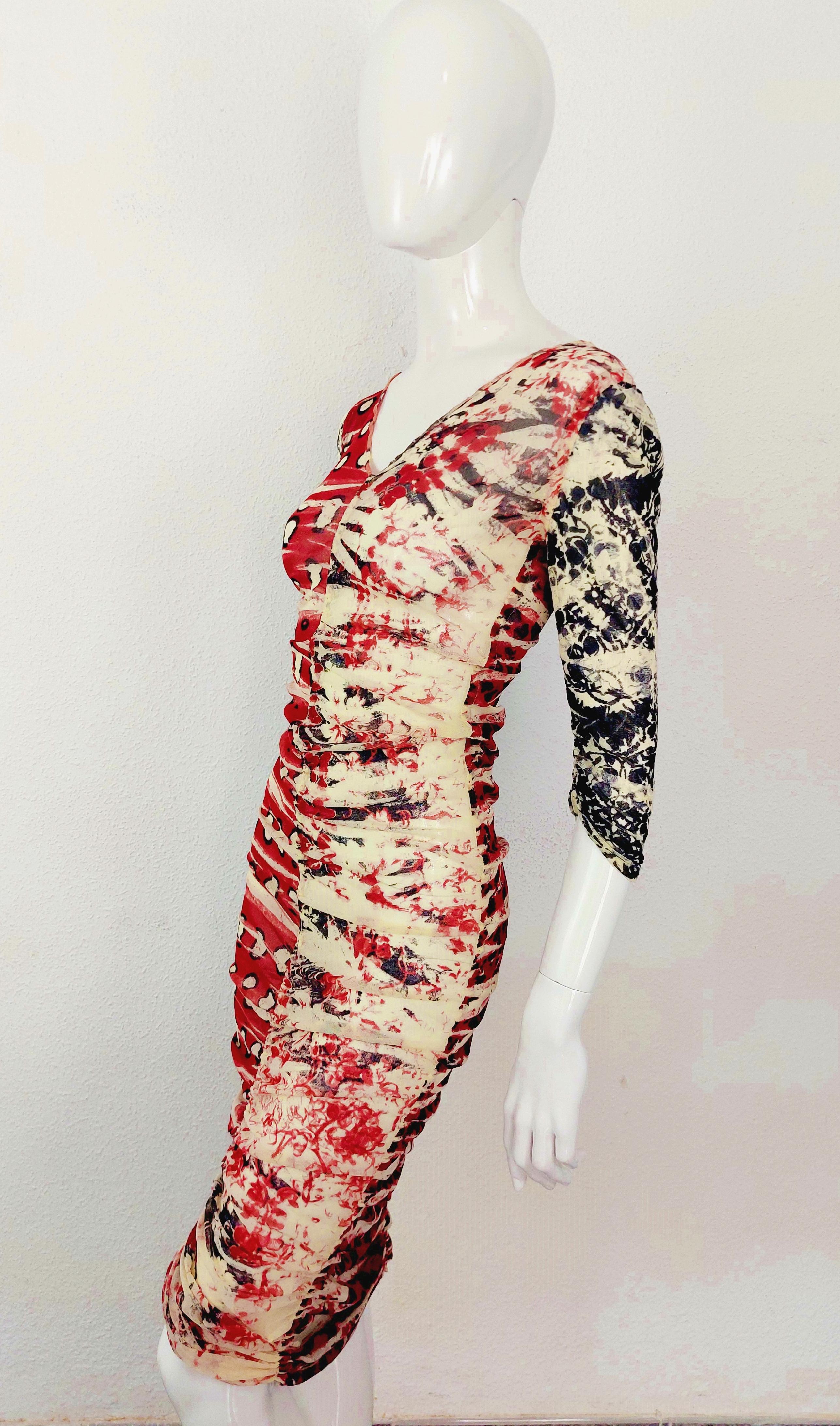 Jean Paul Gaultier Ruffled Tattoo Mesh Dotted Optical Illusion 90s Runway Dress For Sale 3