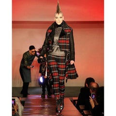 Jean Paul Gaultier Runway 2014 Plaid Leather Moto Kilt Coat Skirt Set IT 40