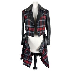 Jean Paul Gaultier Runway 2014 Plaid Leather Moto Kilt Coat Skirt Set IT 40