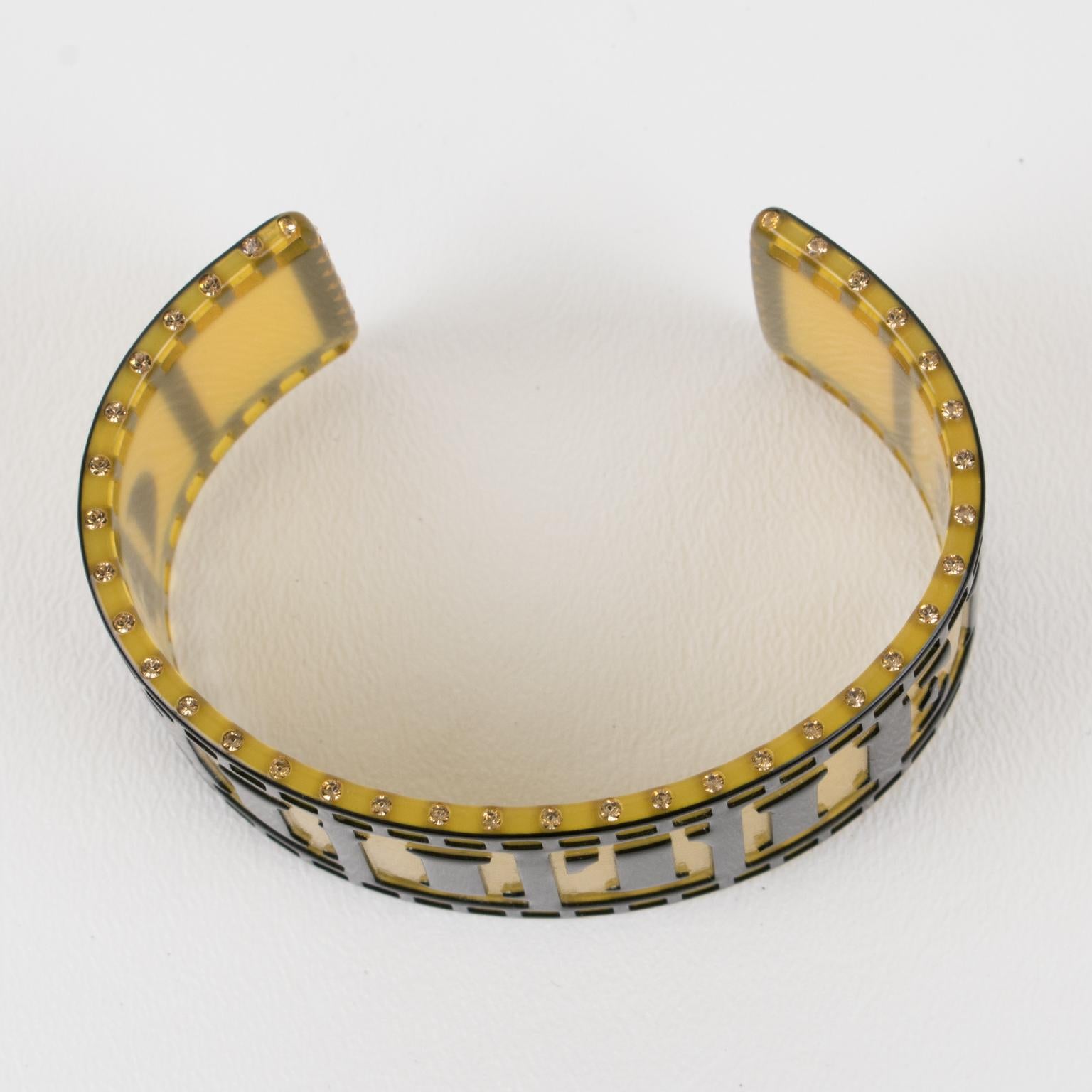 Jean Paul Gaultier Runway Black and Yellow Resin Cuff Bracelet Old Film Strip For Sale 5