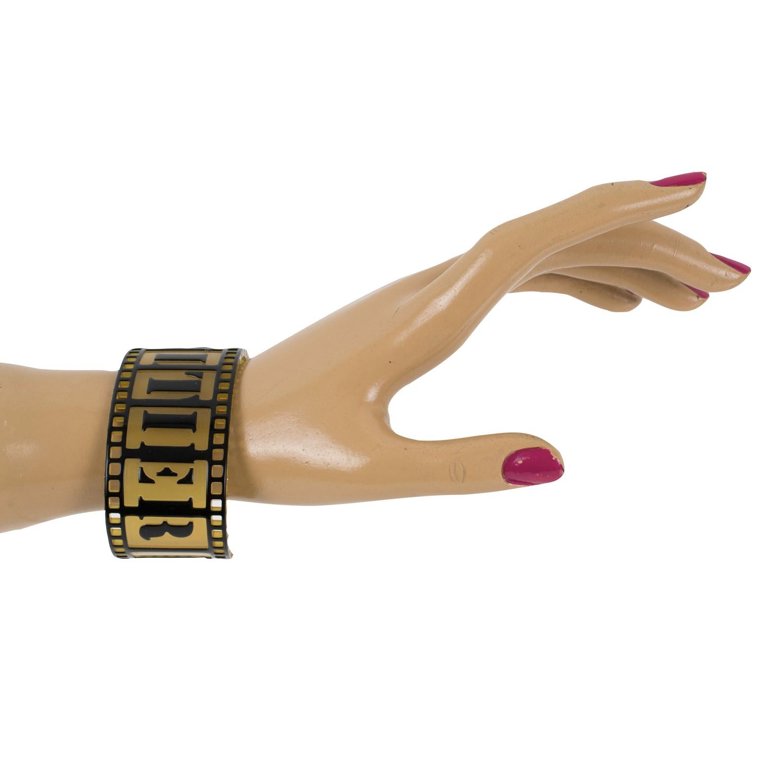 Jean Paul Gaultier Runway Black and Yellow Resin Cuff Bracelet Old Film Strip For Sale 6