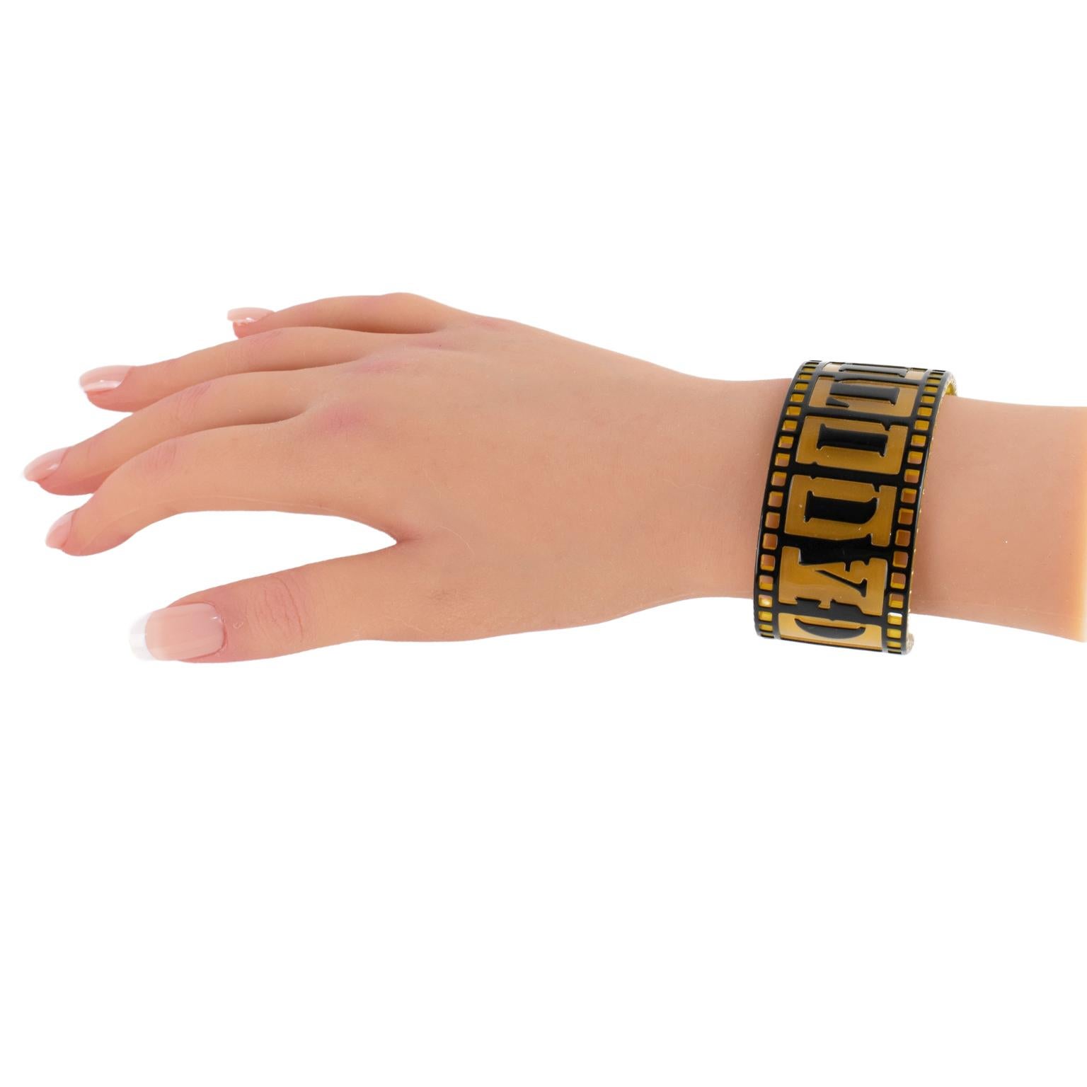 Jean Paul Gaultier Runway Black and Yellow Resin Cuff Bracelet Old Film Strip For Sale 8