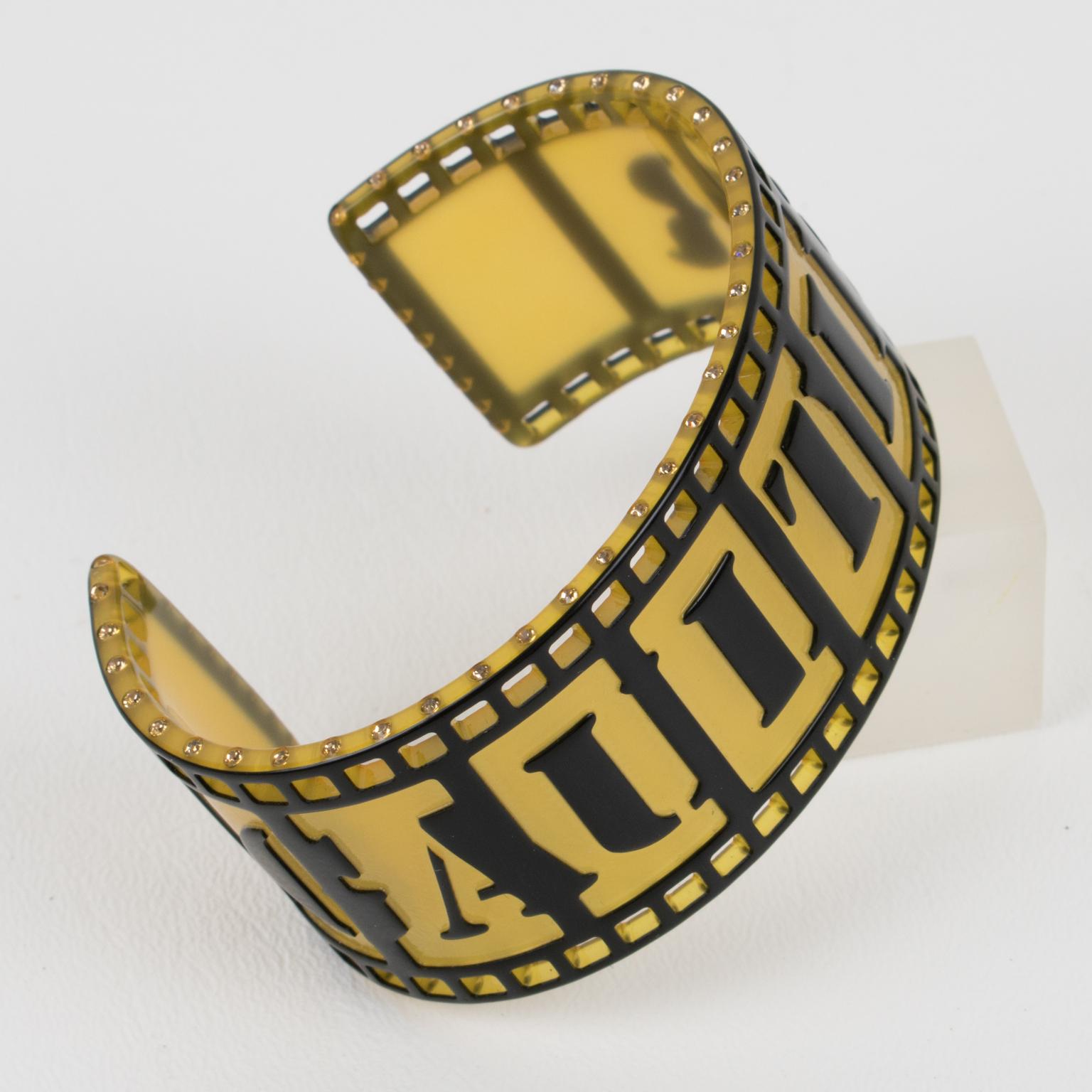 Modern Jean Paul Gaultier Runway Black and Yellow Resin Cuff Bracelet Old Film Strip For Sale