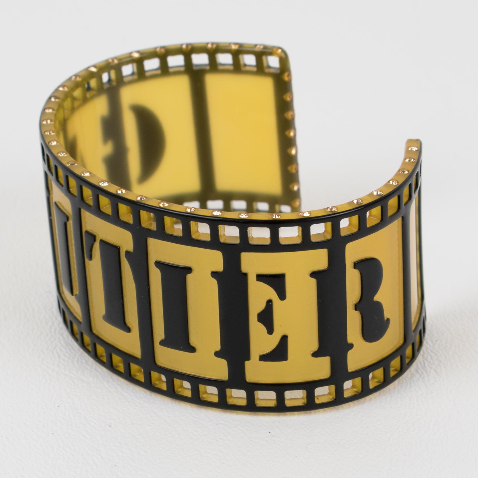 Women's Jean Paul Gaultier Runway Black and Yellow Resin Cuff Bracelet Old Film Strip For Sale