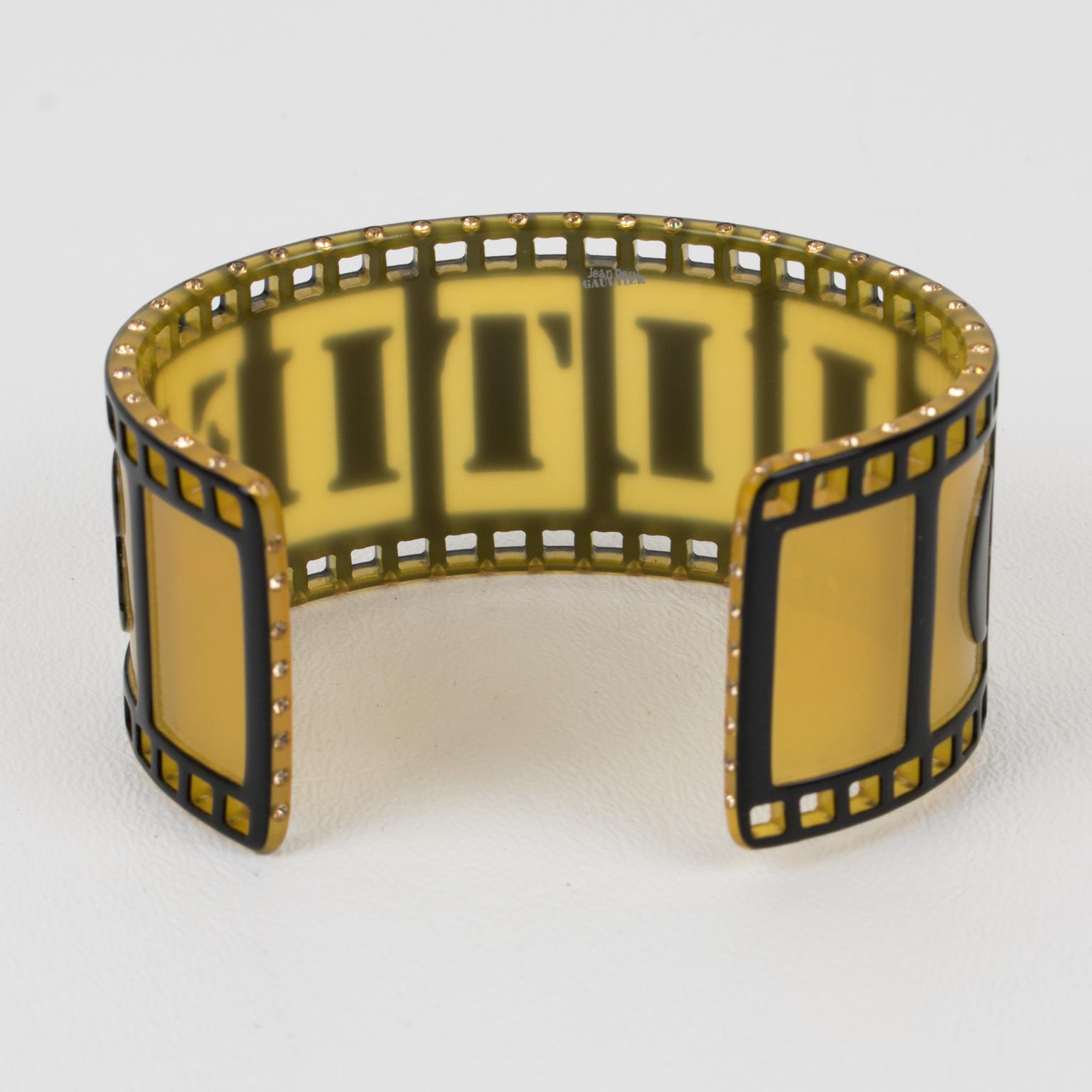 Jean Paul Gaultier Runway Black and Yellow Resin Cuff Bracelet Old Film Strip For Sale 1
