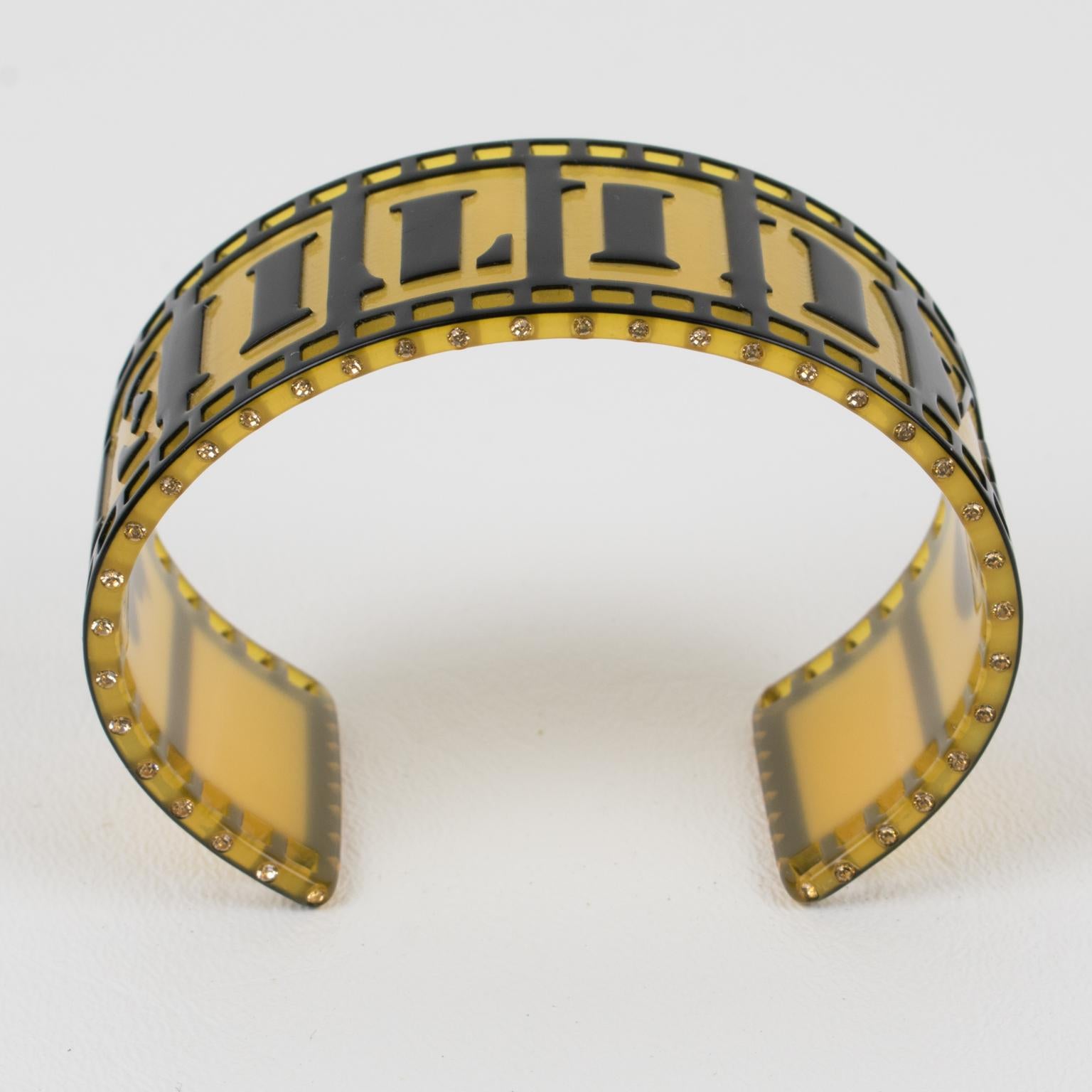 Jean Paul Gaultier Runway Black and Yellow Resin Cuff Bracelet Old Film Strip For Sale 3