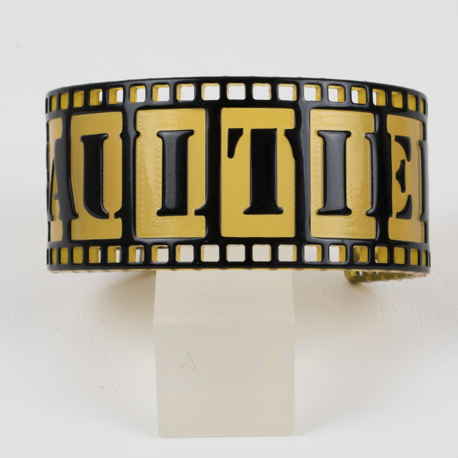 Jean Paul Gaultier Runway Black and Yellow Resin Cuff Bracelet Old Film Strip For Sale 4