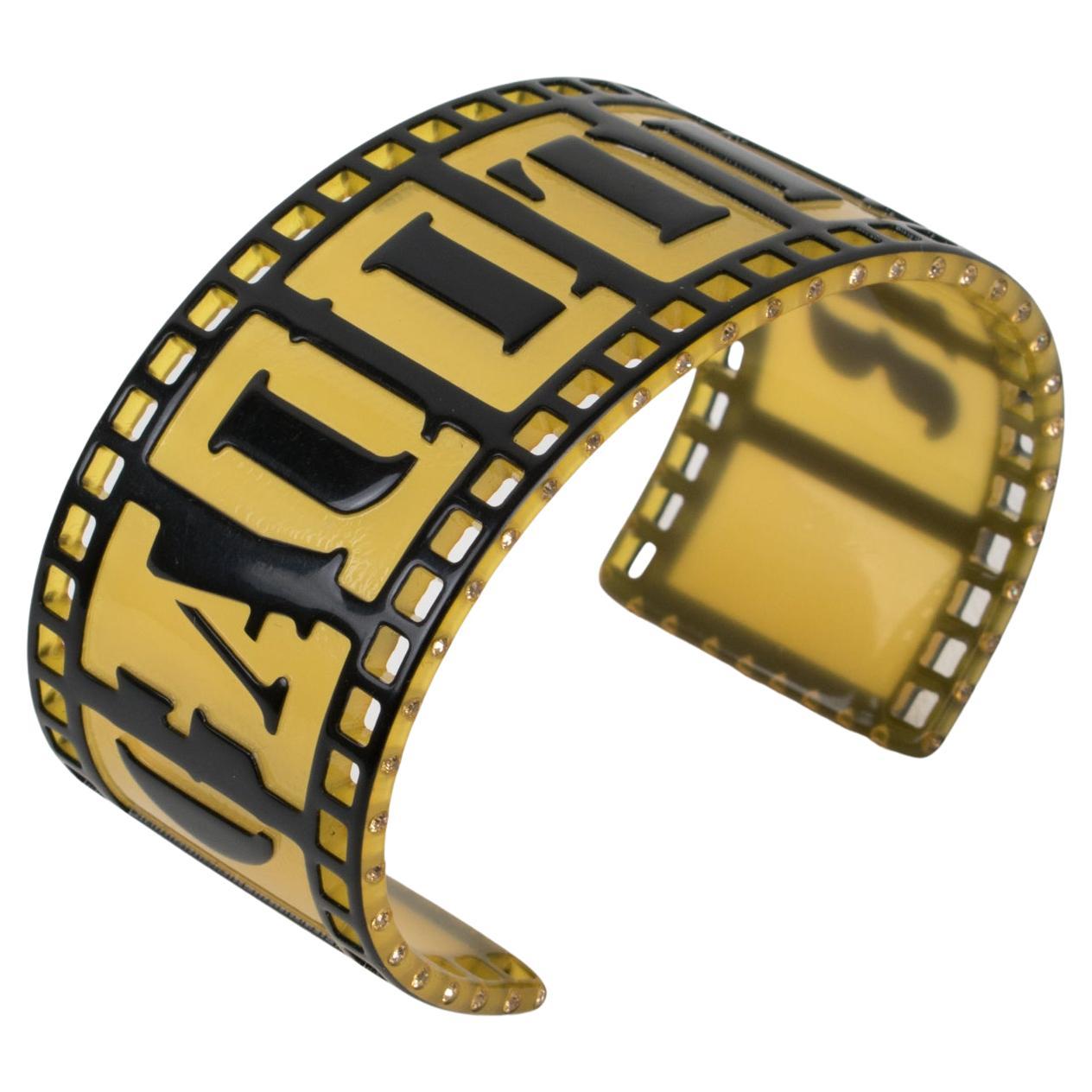 Jean Paul Gaultier Runway Black and Yellow Resin Cuff Bracelet Old Film Strip For Sale