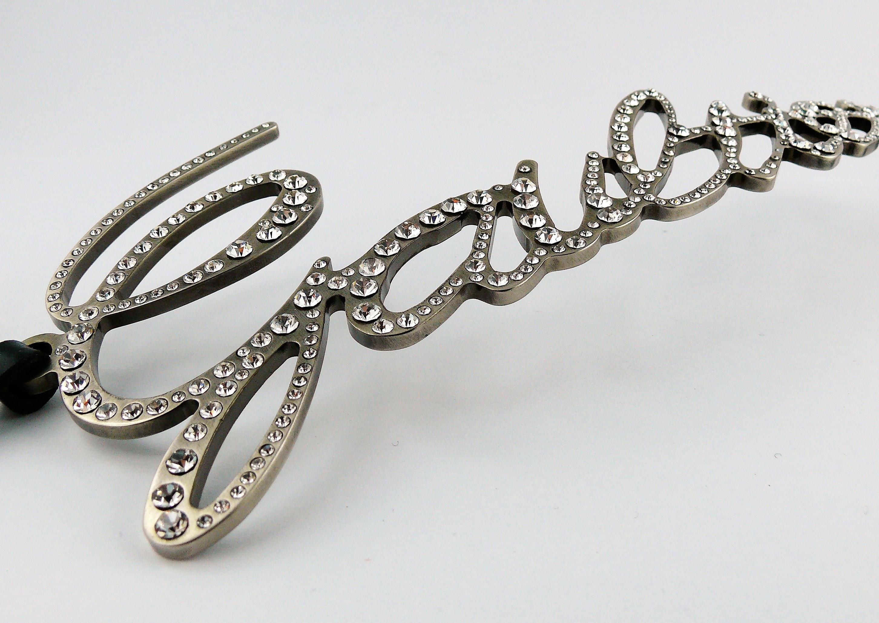 Black Jean Paul Gaultier Cursive Logo Metal Chrome Jeweled Belt