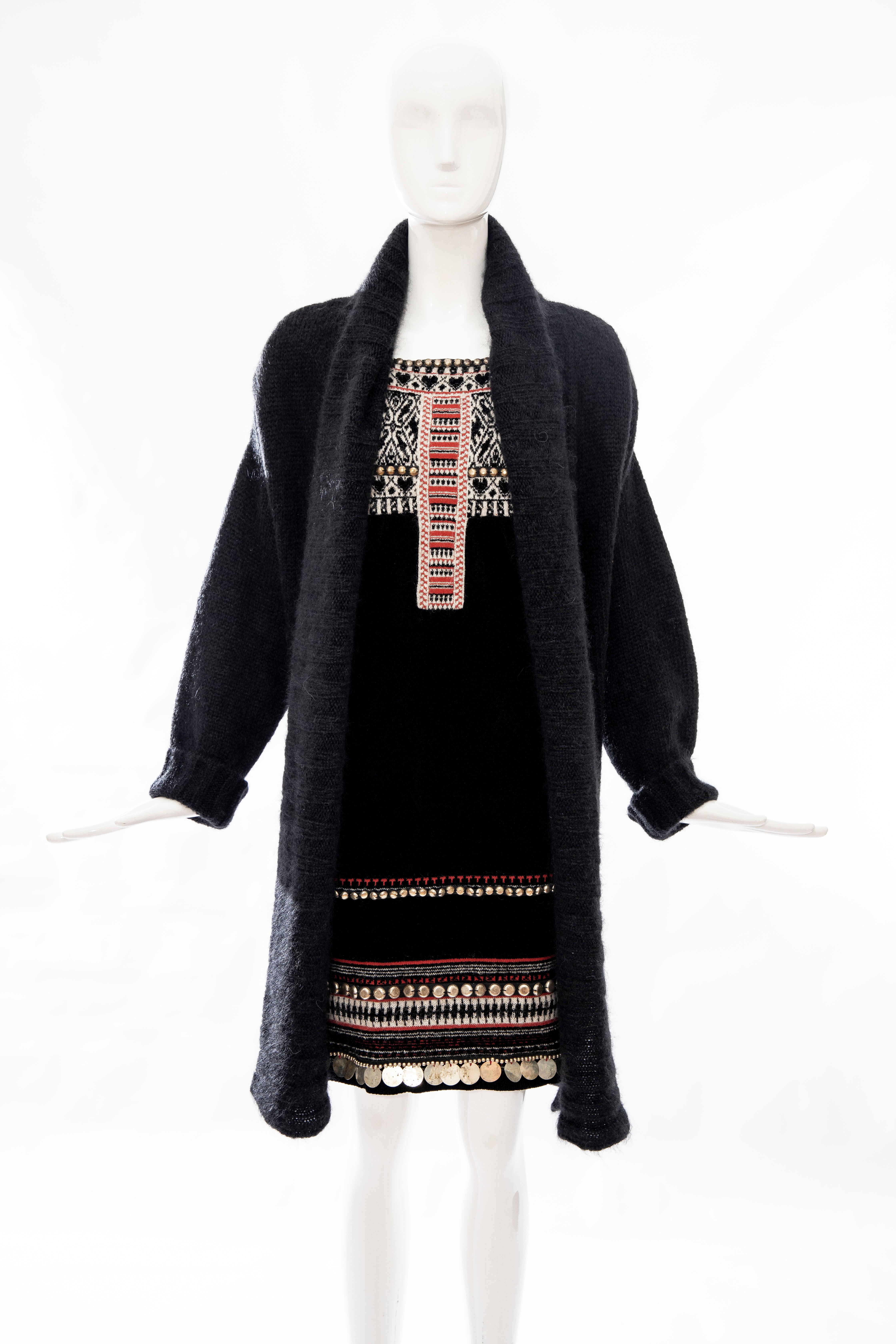 Black Jean Paul Gaultier Runway Mohair Knit Appliquéd Coins Sweater Dress , Fall 2010 For Sale