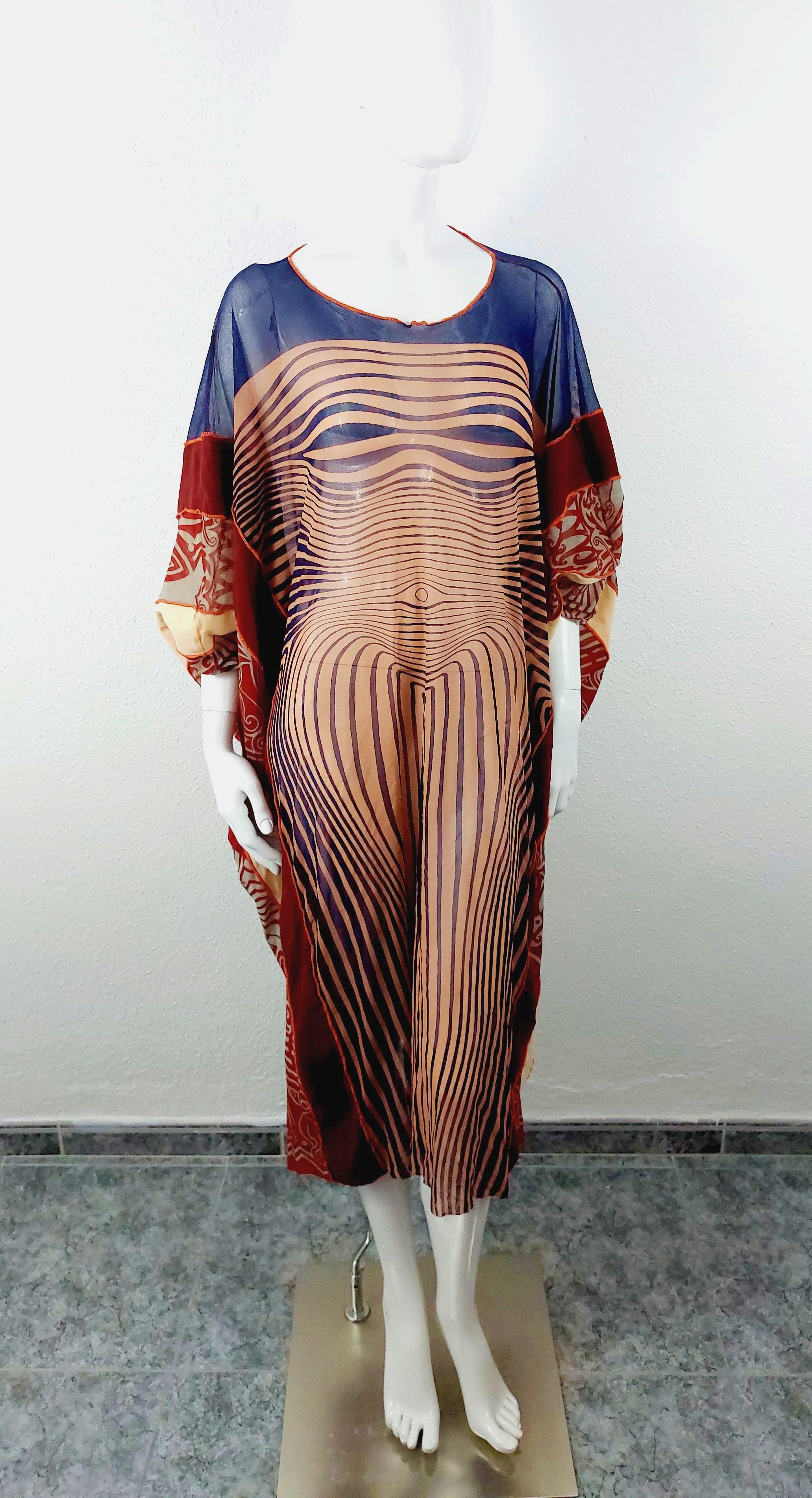 Jean Paul Gaultier Runway Nude Contour Maxi Caftan Robe Caftan Optical S/S 1996 en vente 6